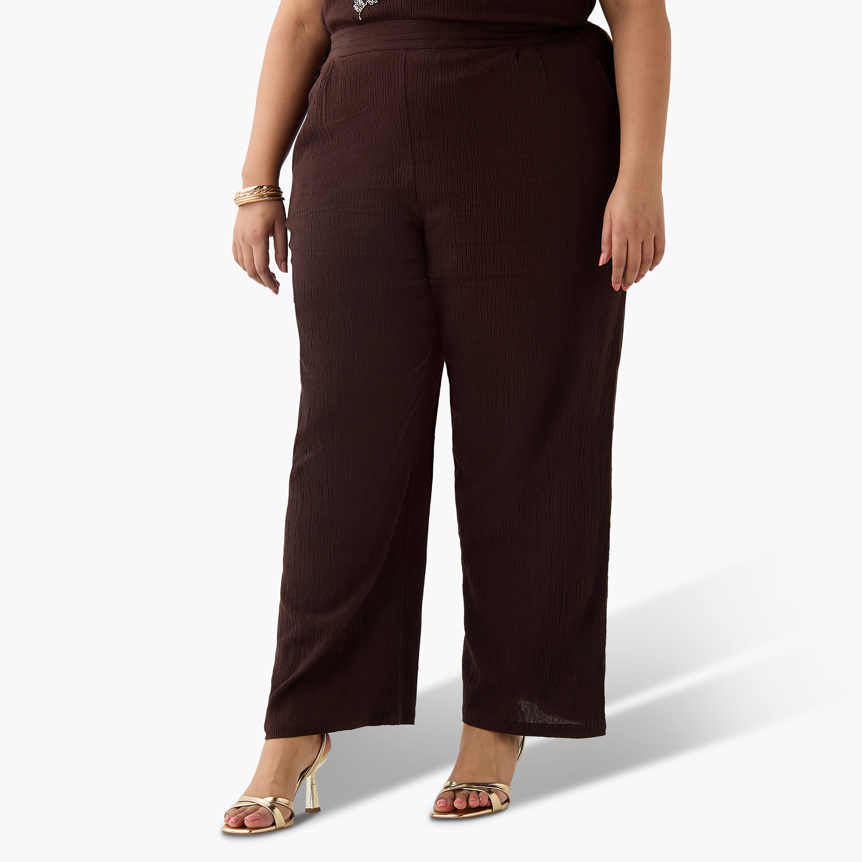 Ulla Popken Textured Wide Leg Linen Blend Pants-women-clothing-coordsets-image-4