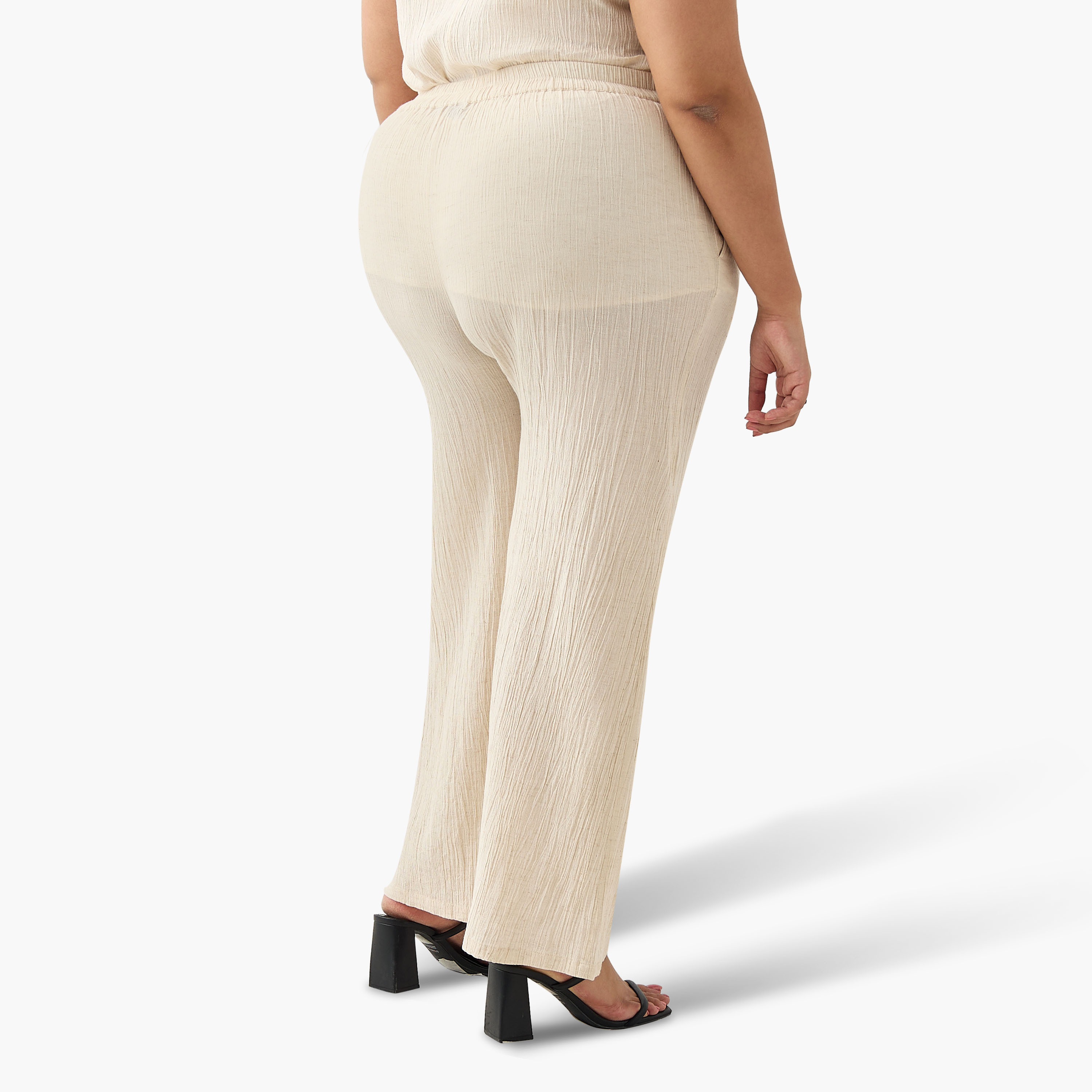 Ulla Popken Textured Wide Leg Linen Blend Pants-women-clothing-coordsets-image-5