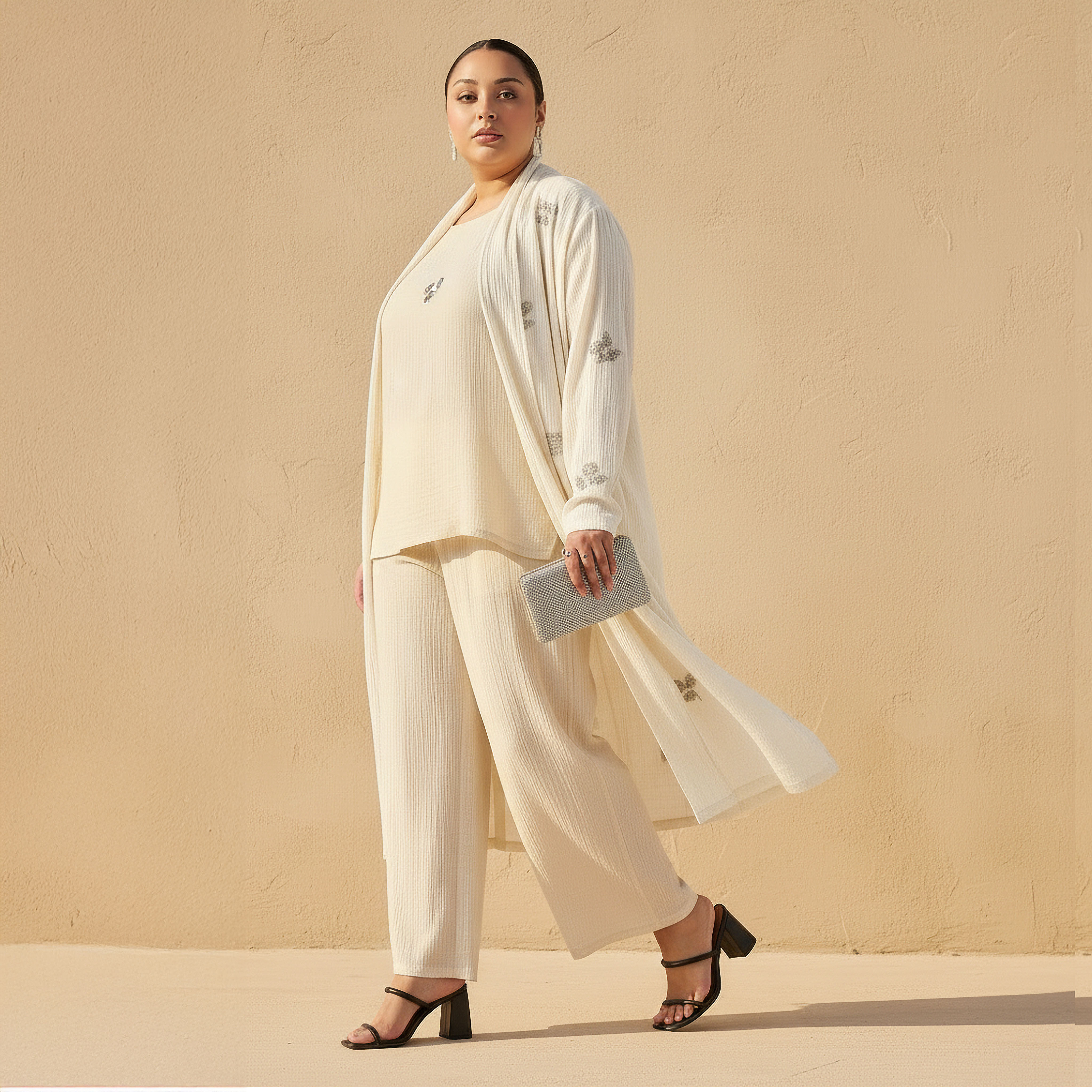 Ulla Popken Textured Wide Leg Linen Blend Pants-women-clothing-coordsets-image-2