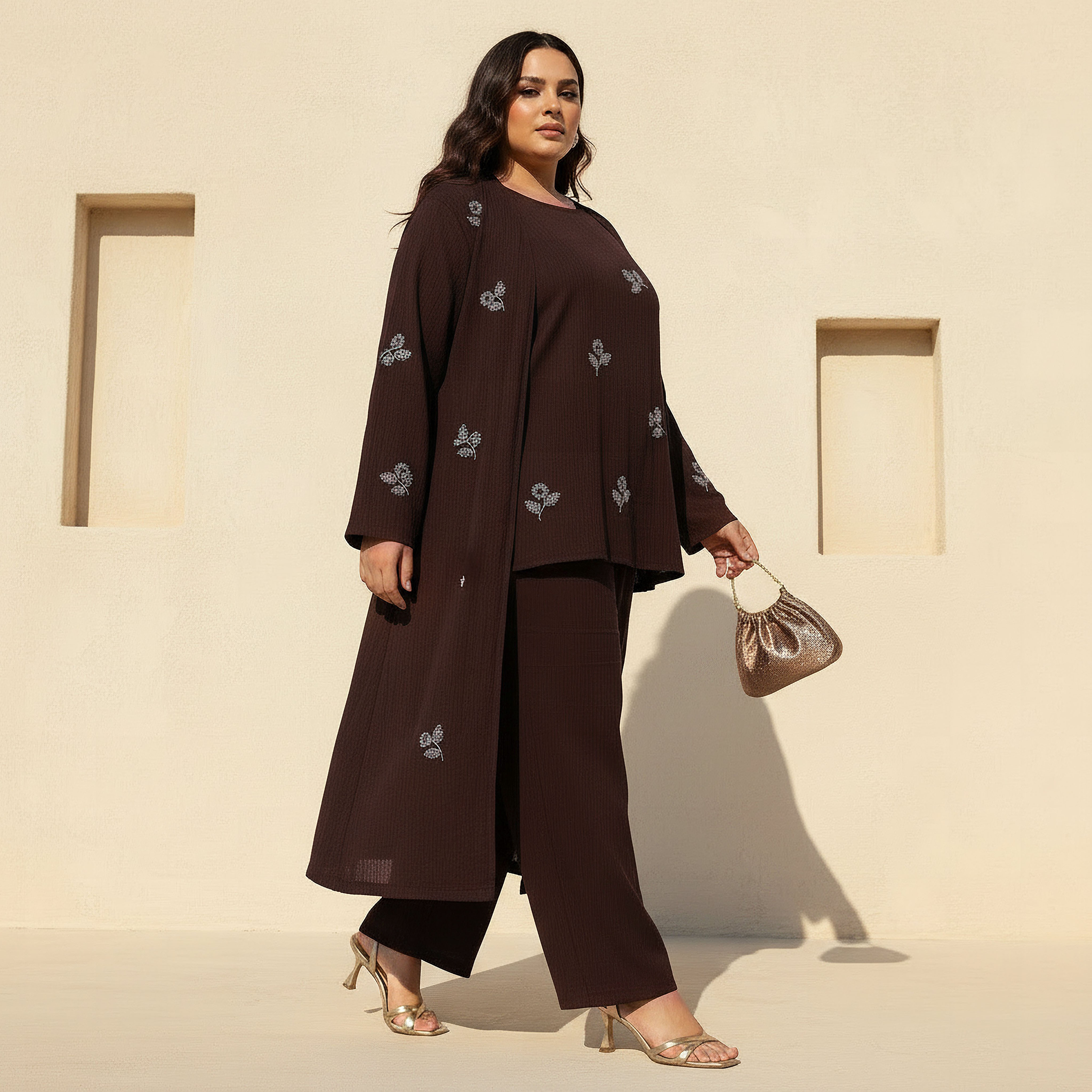 Ulla Popken Relaxed Fit Linen Blend Longline Shrug with Embellishments-women-clothing-coordsets-image-3