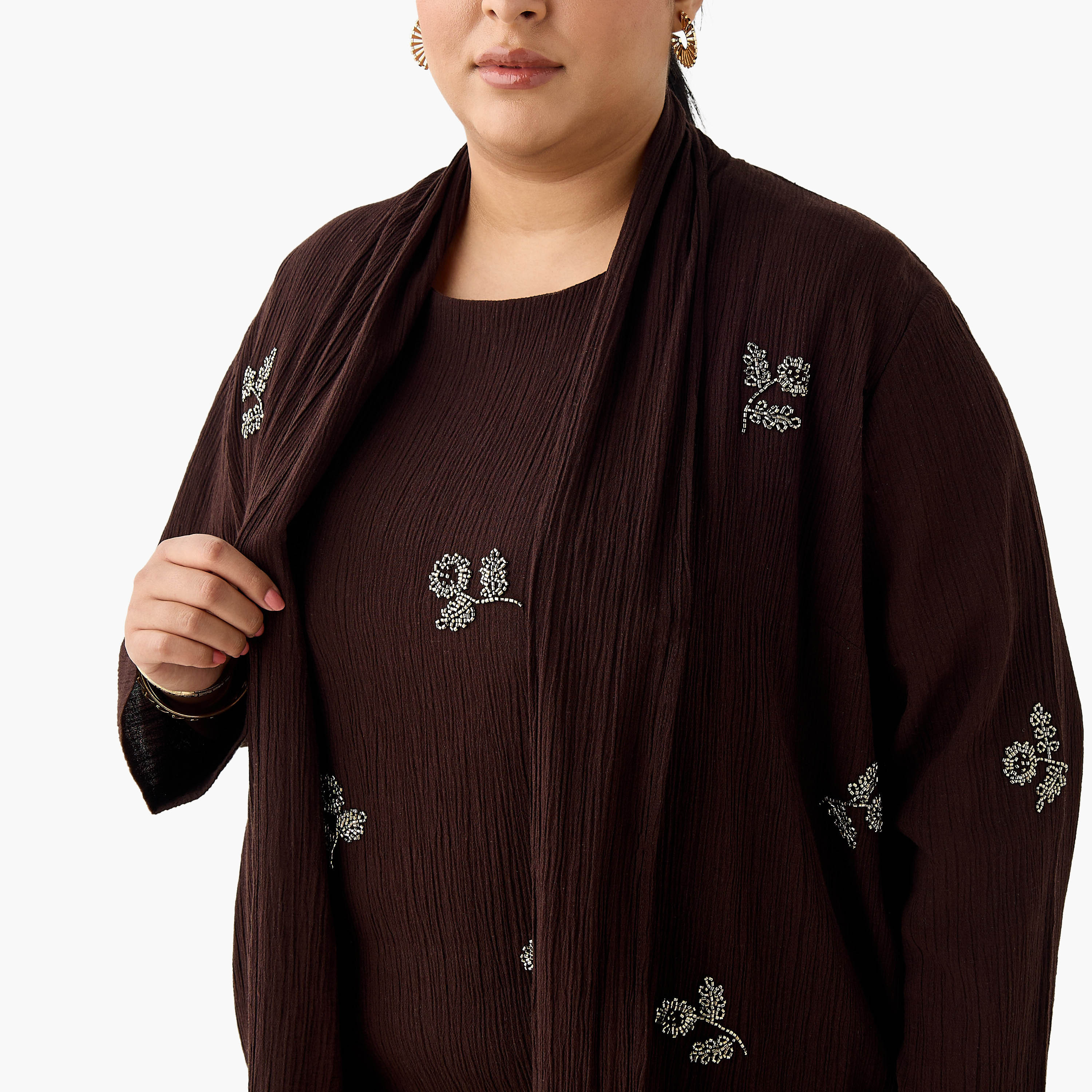 Ulla Popken Relaxed Fit Linen Blend Longline Shrug with Embellishments-women-clothing-coordsets-image-7