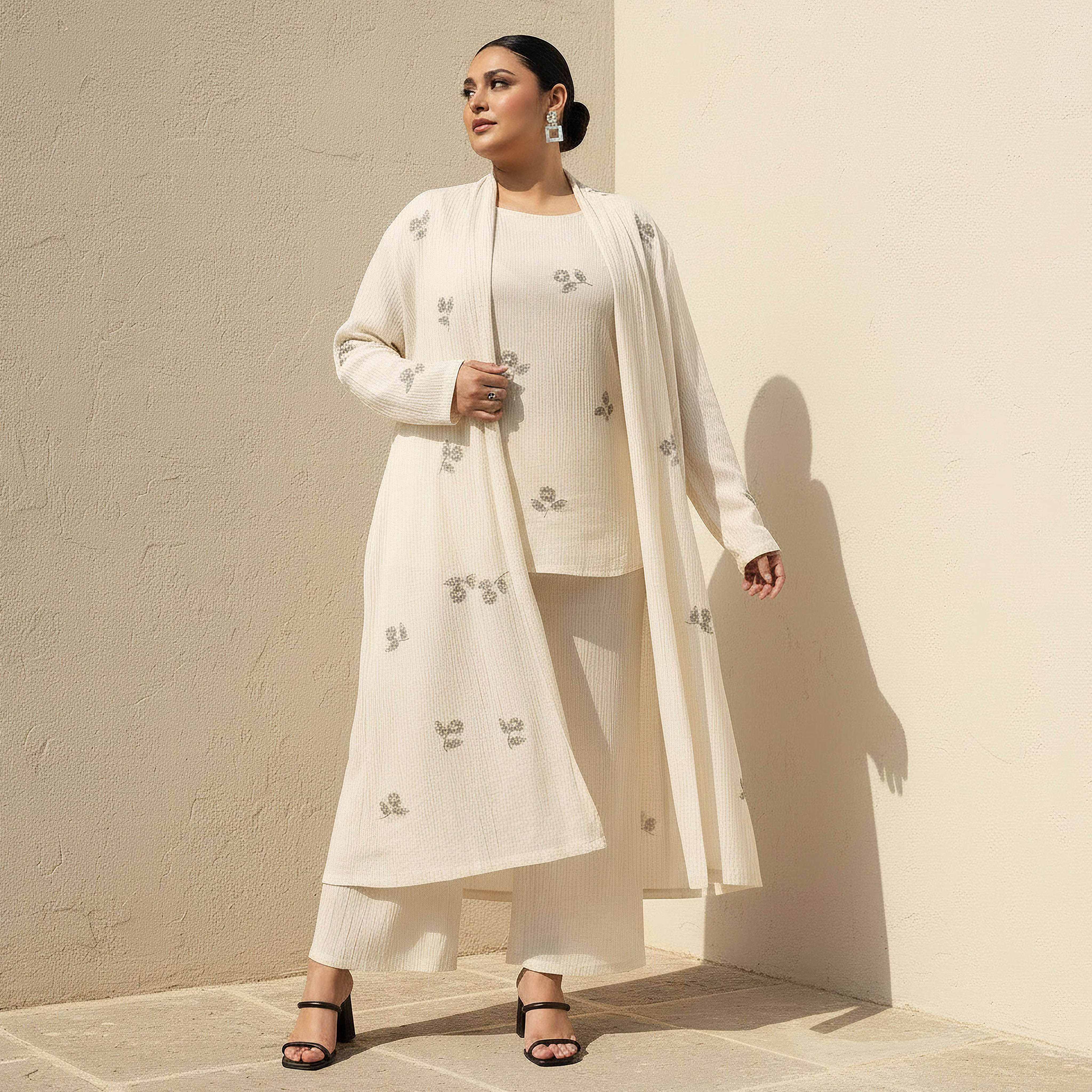 Ulla Popken Relaxed Fit Linen Blend Longline Shrug with Embellishments-women-clothing-coordsets-image-1