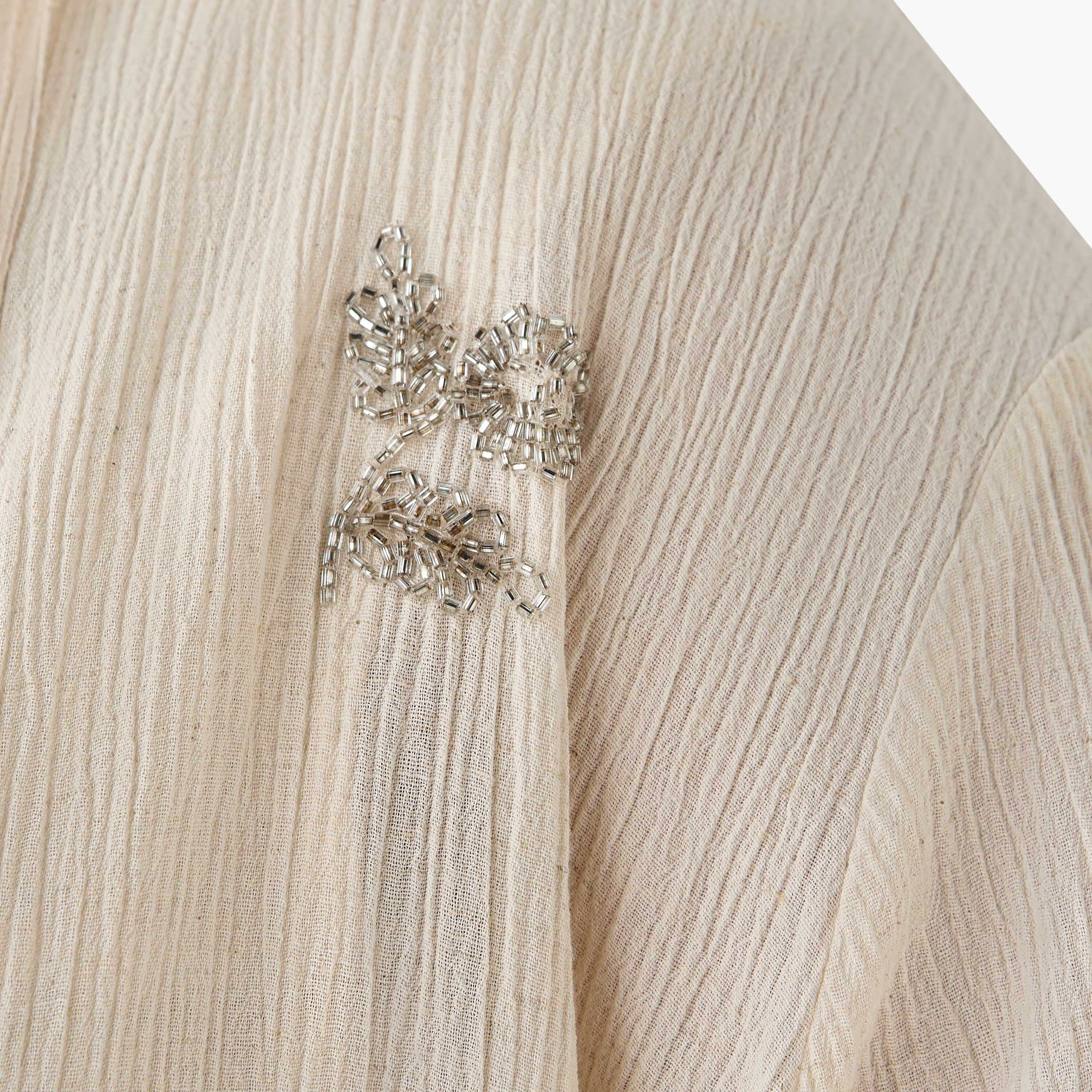 Ulla Popken Relaxed Fit Linen Blend Longline Shrug with Embellishments-women-clothing-coordsets-image-2