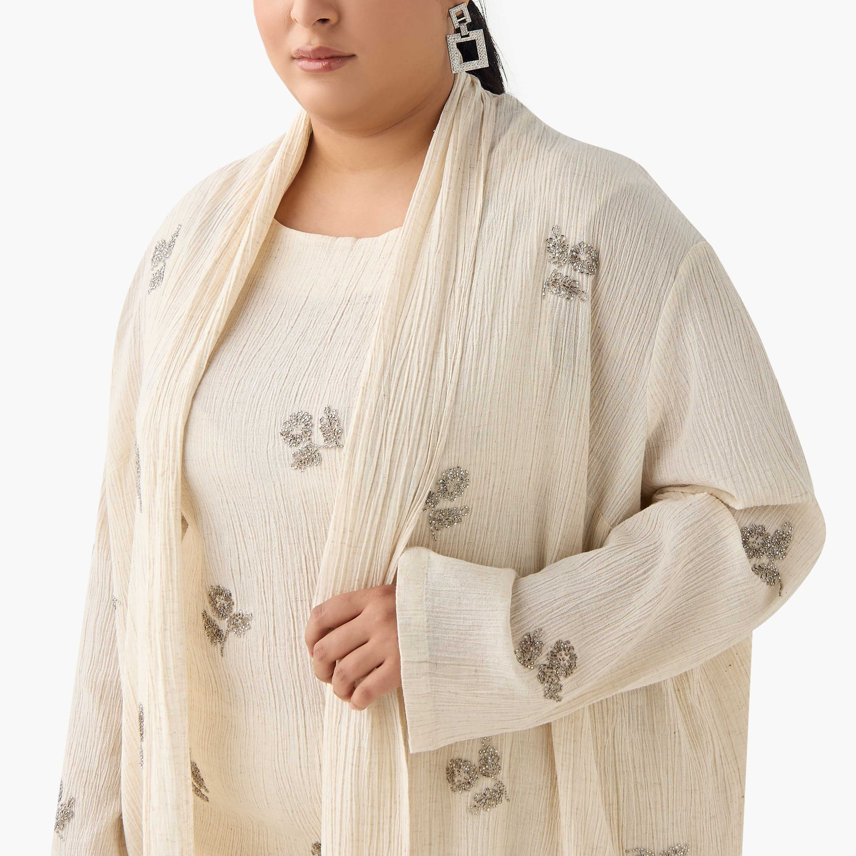 Ulla Popken Relaxed Fit Linen Blend Longline Shrug with Embellishments-women-clothing-coordsets-image-7