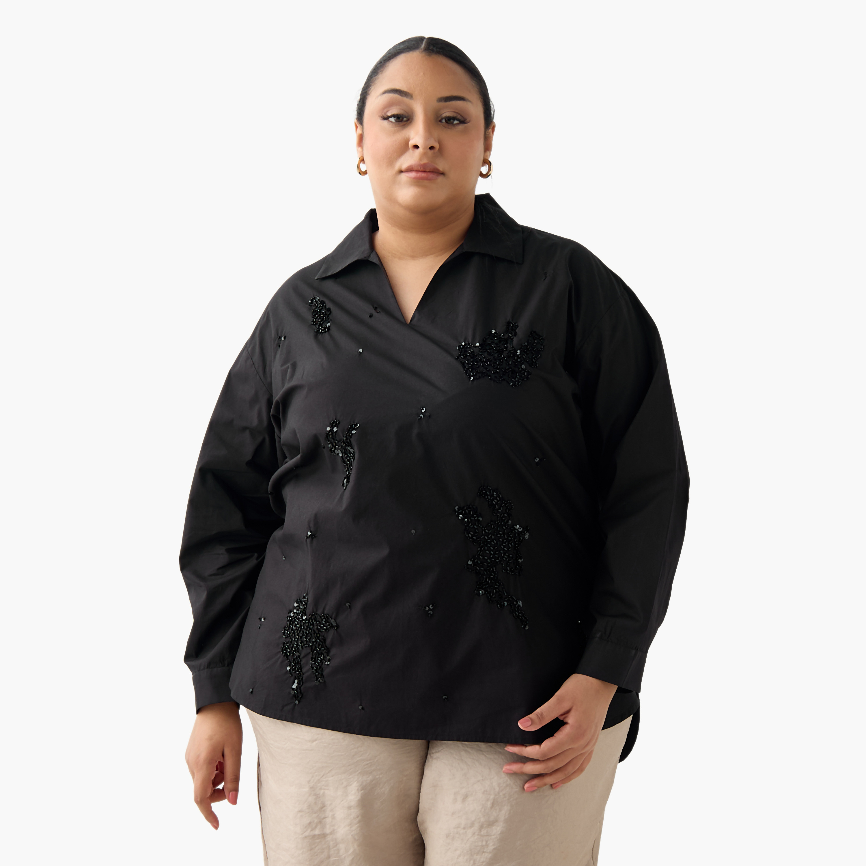 Ulla Popken Relaxed Fit Cotton Top with Embellishment-women-clothing-shirtsandblouses-shirts-image-2
