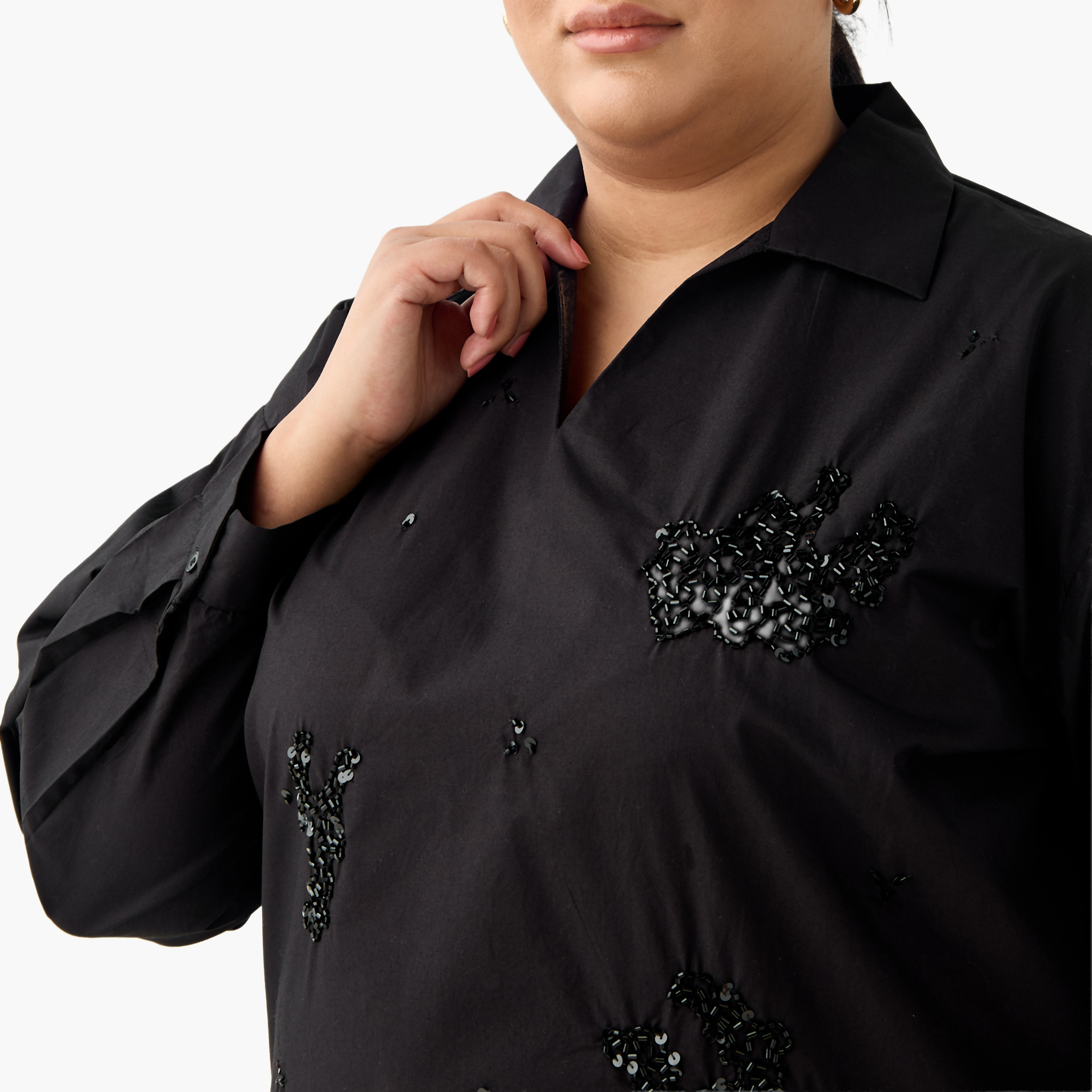 Ulla Popken Relaxed Fit Cotton Top with Embellishment-women-clothing-shirtsandblouses-shirts-image-5