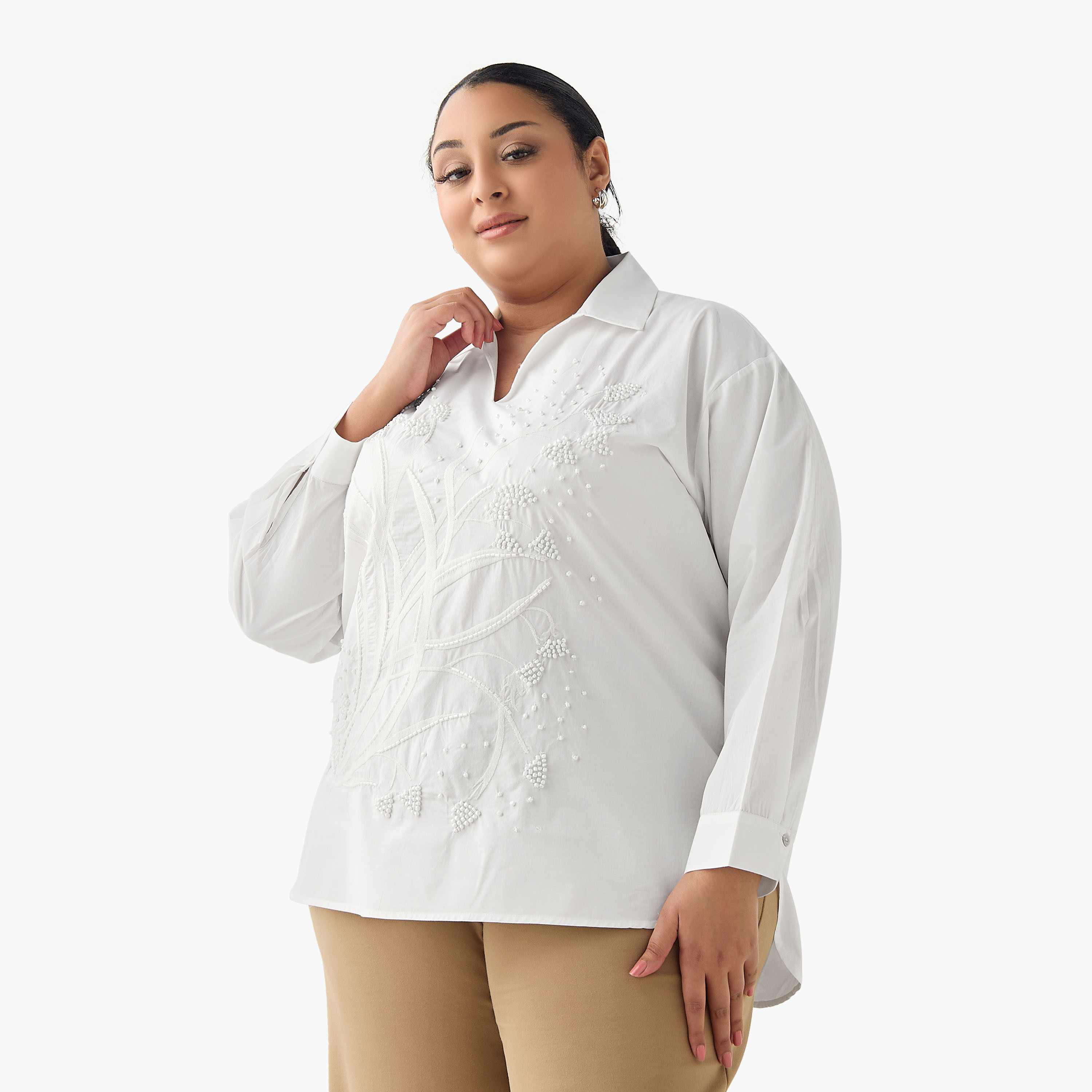 Ulla Popken Relaxed Fit Cotton Top with Embellishment-women-clothing-shirtsandblouses-shirts-image-4