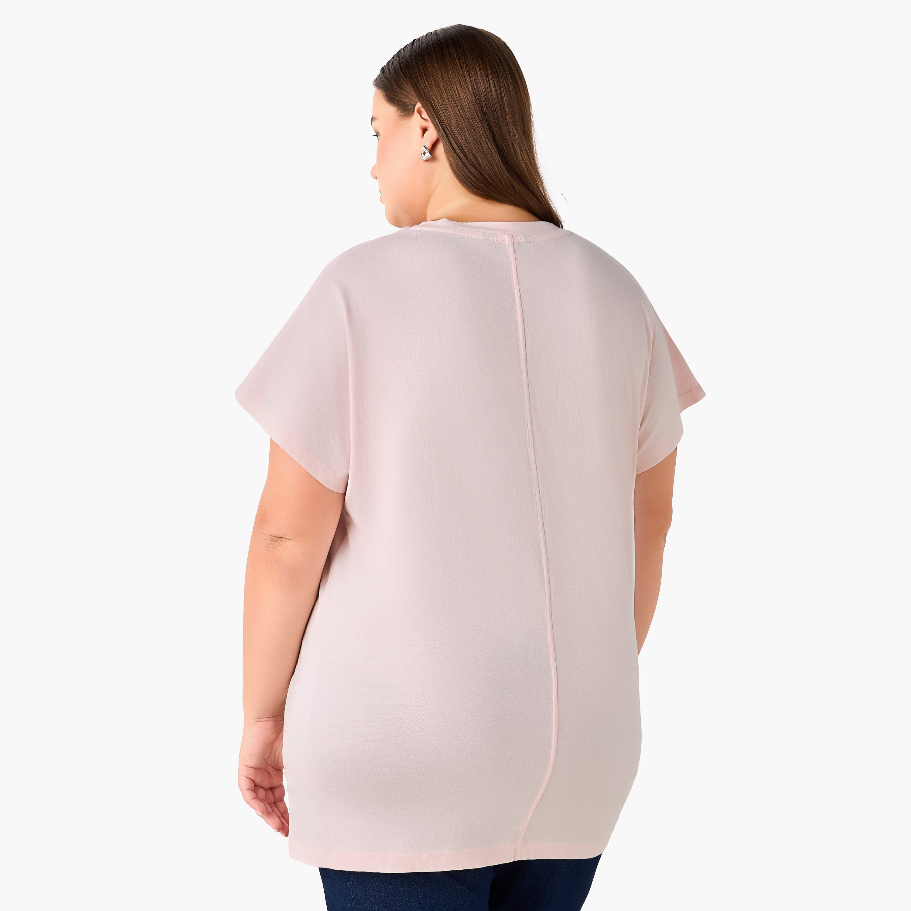 Ulla Popken Relaxed Fit Cotton T-shirt with Sequin Embellishment-women-clothing-tshirts-image-5