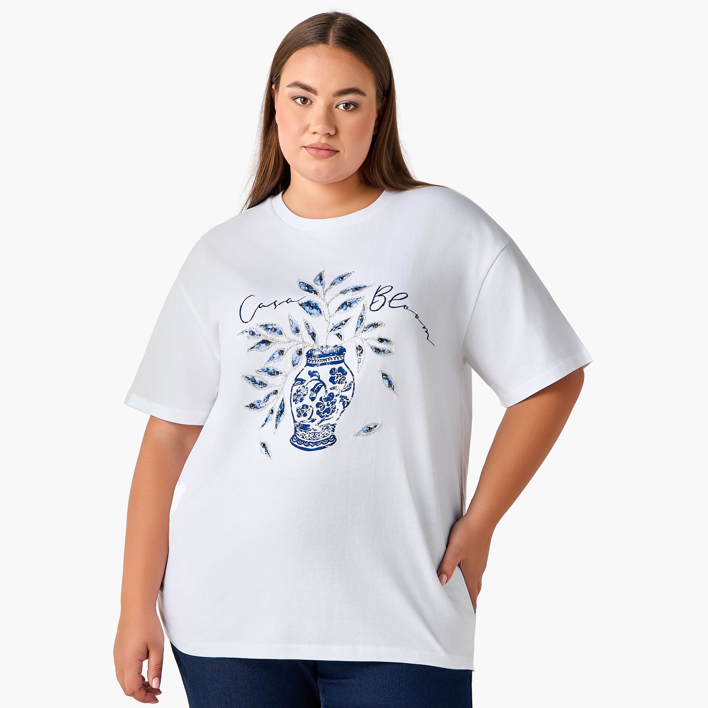 Ulla Popken Relaxed Fit Cotton T-Shirt with Vase Print and Embroidery-women-clothing-plussize-tshirts-image-3