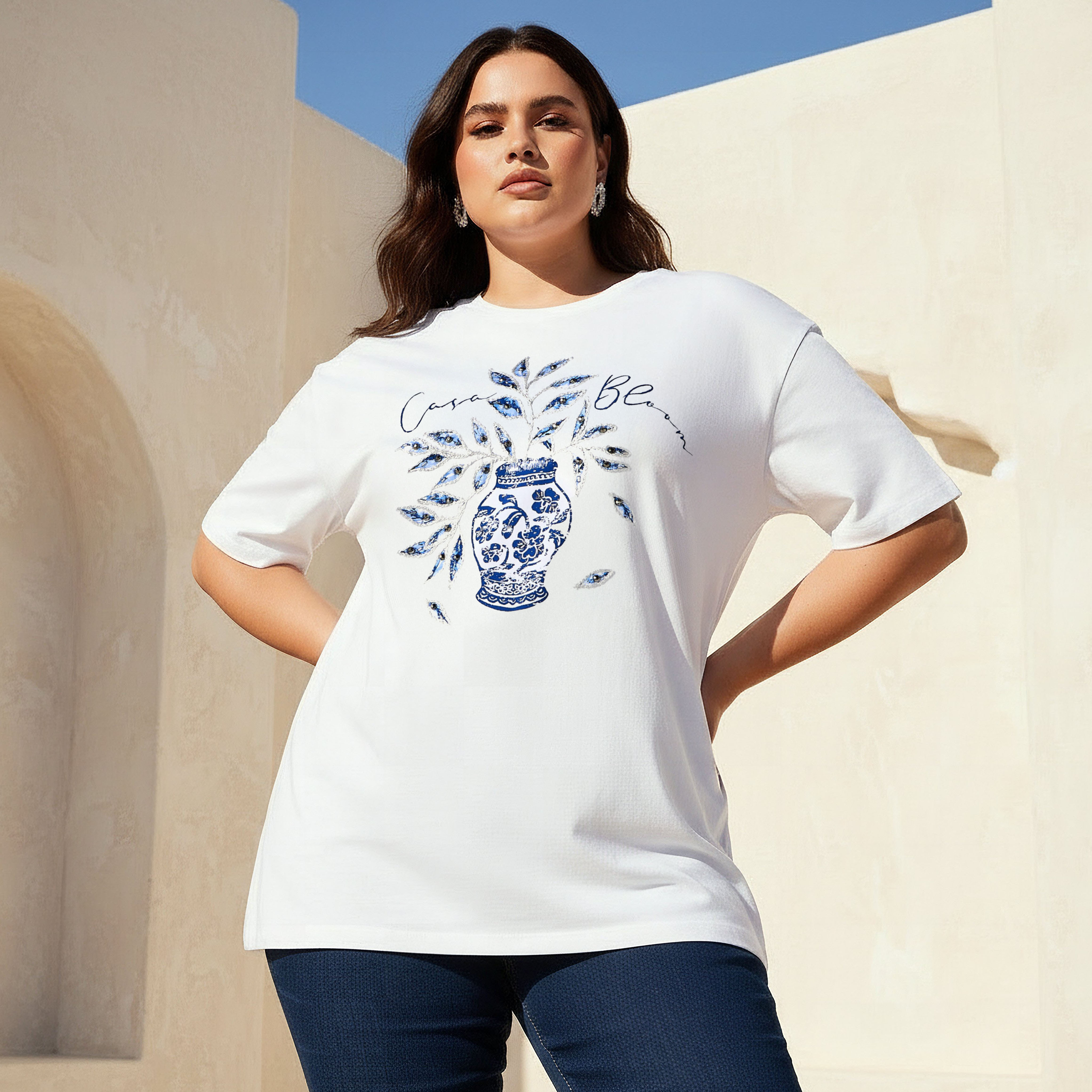 Ulla Popken Relaxed Fit Cotton T-Shirt with Vase Print and Embroidery-women-clothing-plussize-tshirts-image-1