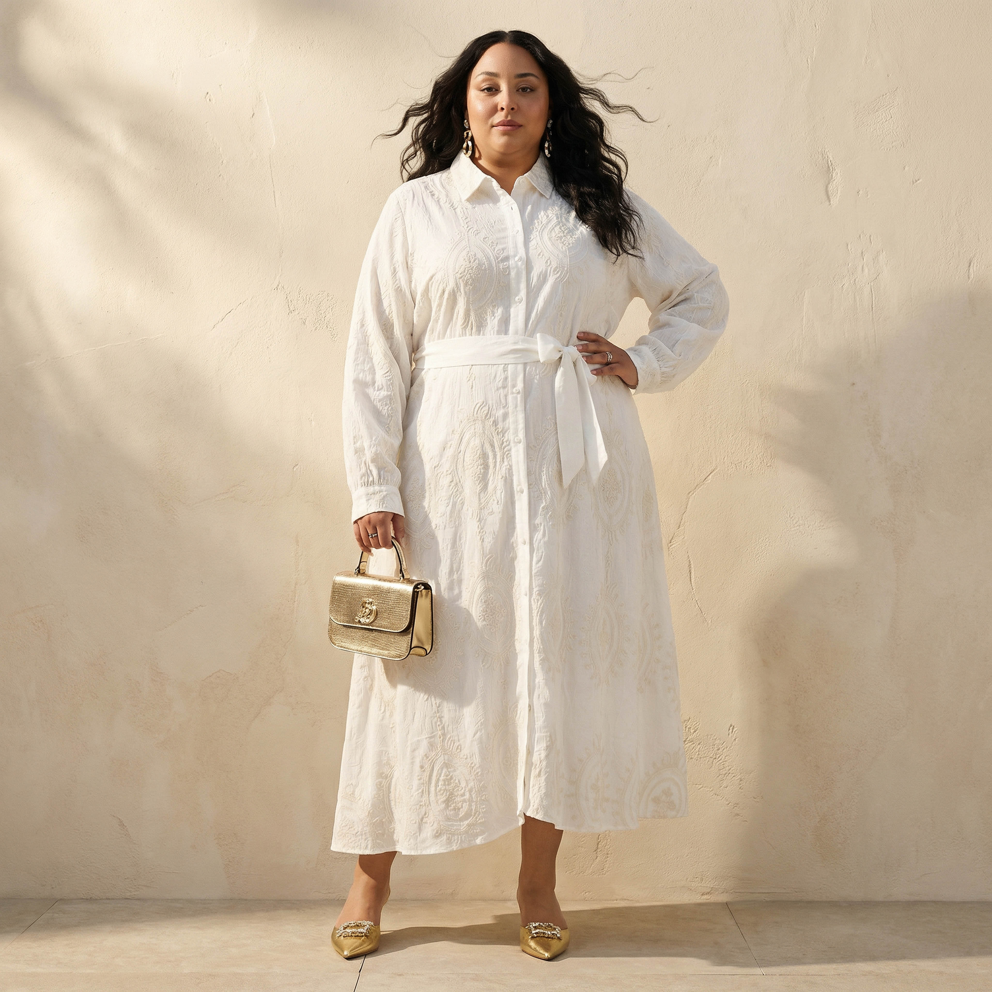 Ulla Popken Midi Shirt Dress with Floral Embroidery-women-clothing-dresses-image-1