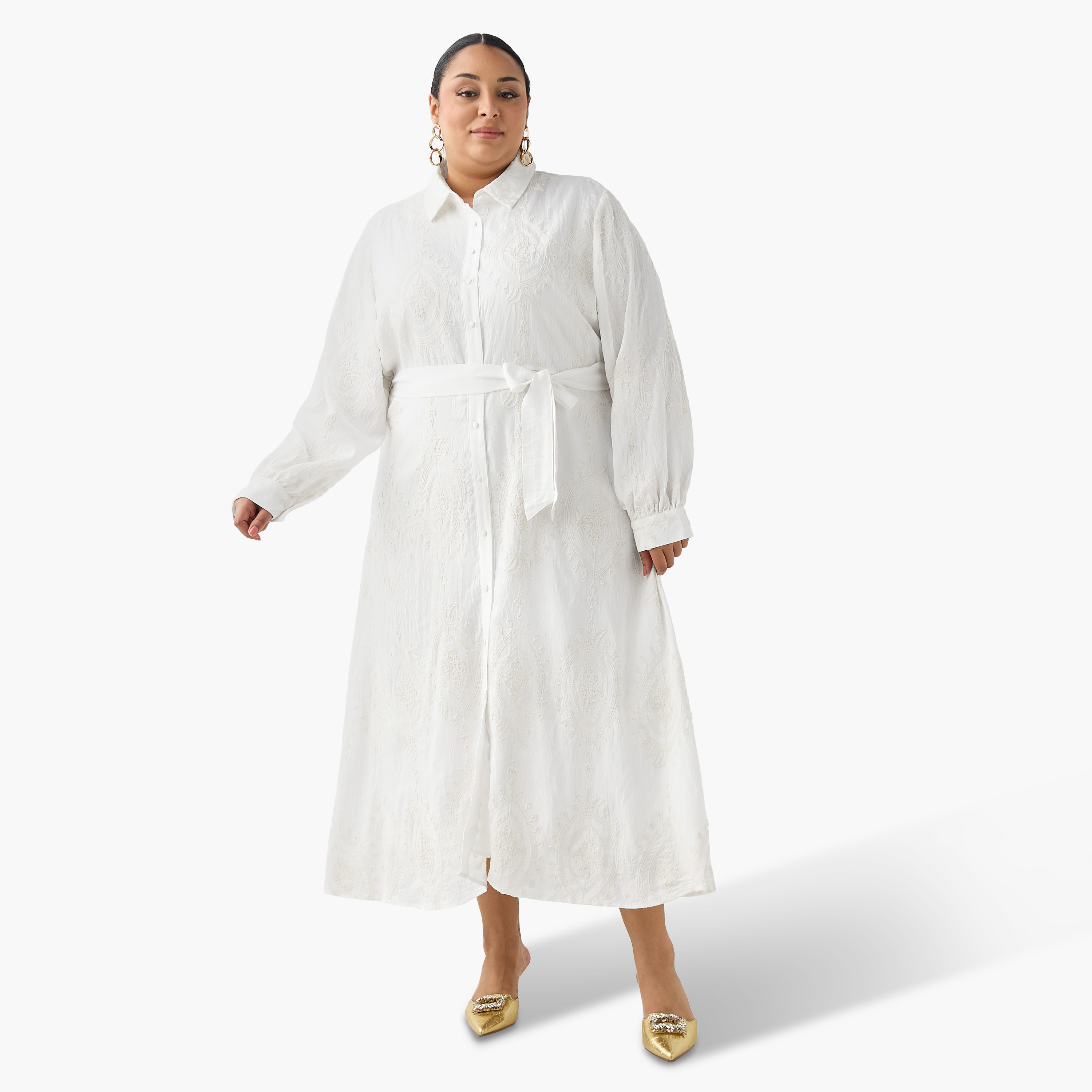 Ulla Popken Midi Shirt Dress with Floral Embroidery-women-clothing-dresses-image-3