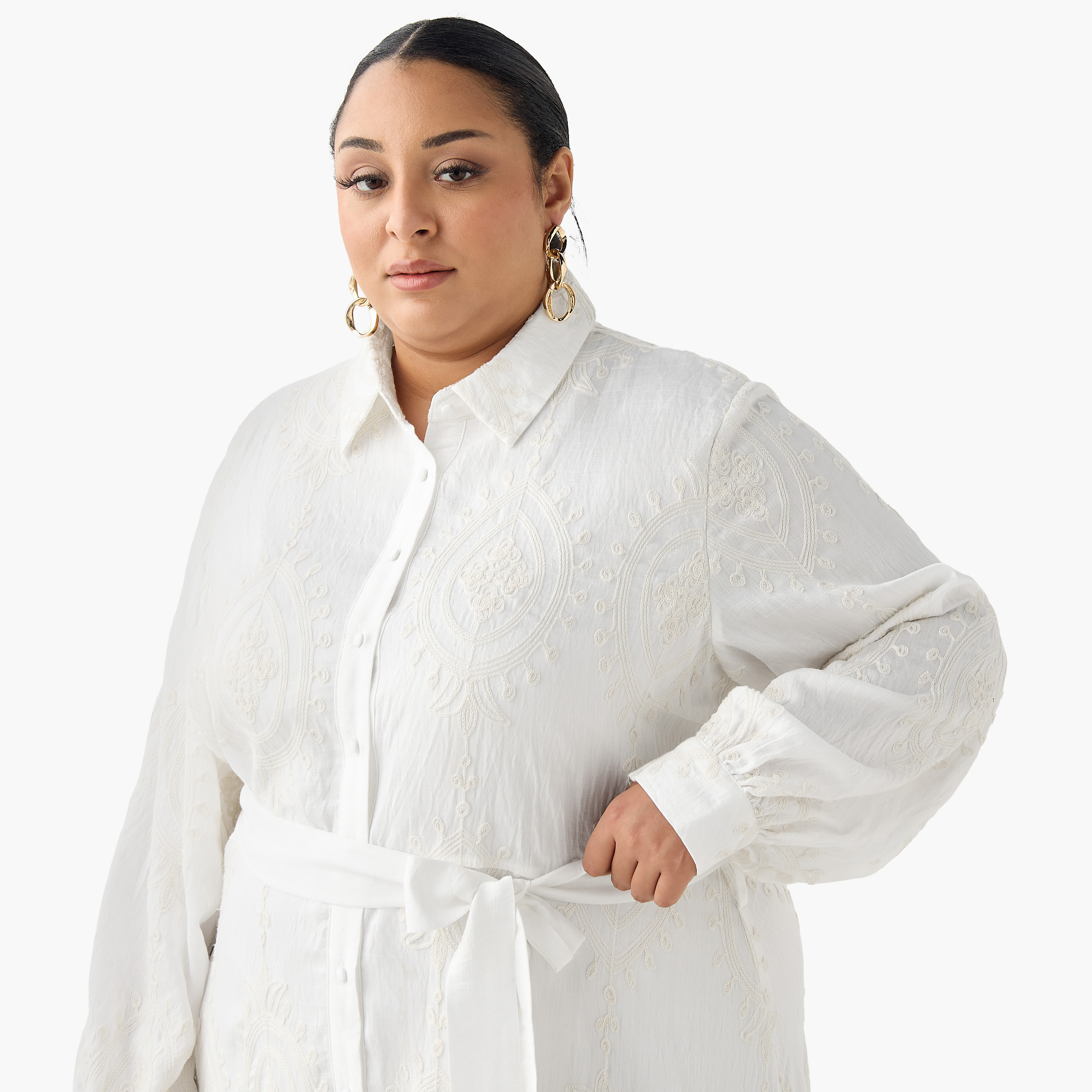 Ulla Popken Midi Shirt Dress with Floral Embroidery-women-clothing-dresses-image-6