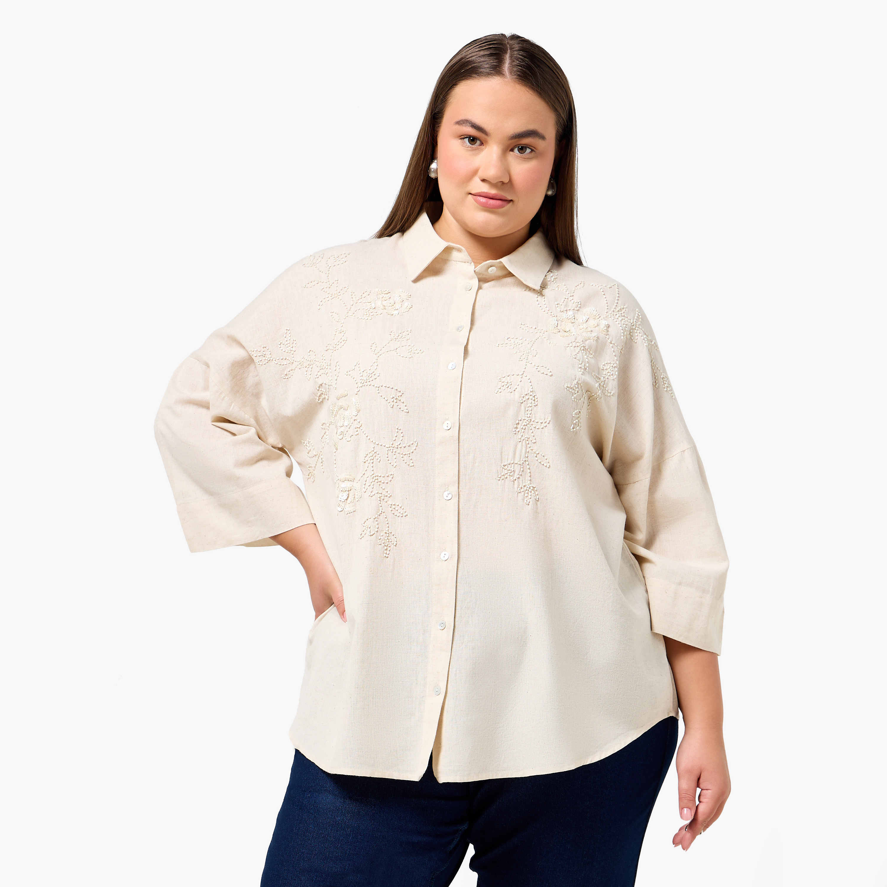 Ulla Popken Relaxed Fit Shirt with Embellishment-women-clothing-shirtsandblouses-shirts-image-1
