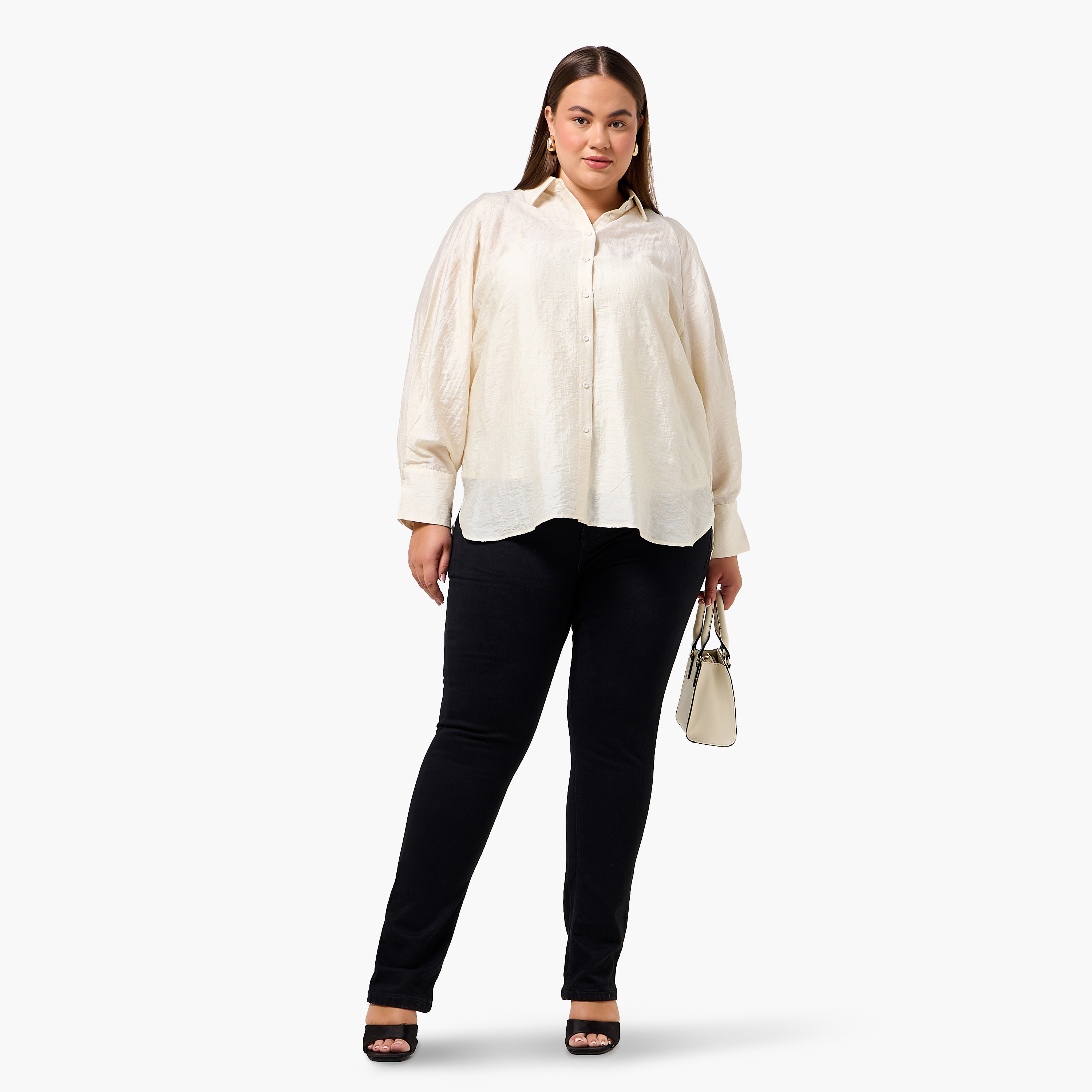 Ulla Popken Plus Size Relaxed Fit Jacquard Shirt with Raglan Sleeves-women-clothing-shirtsandblouses-shirts-image-4