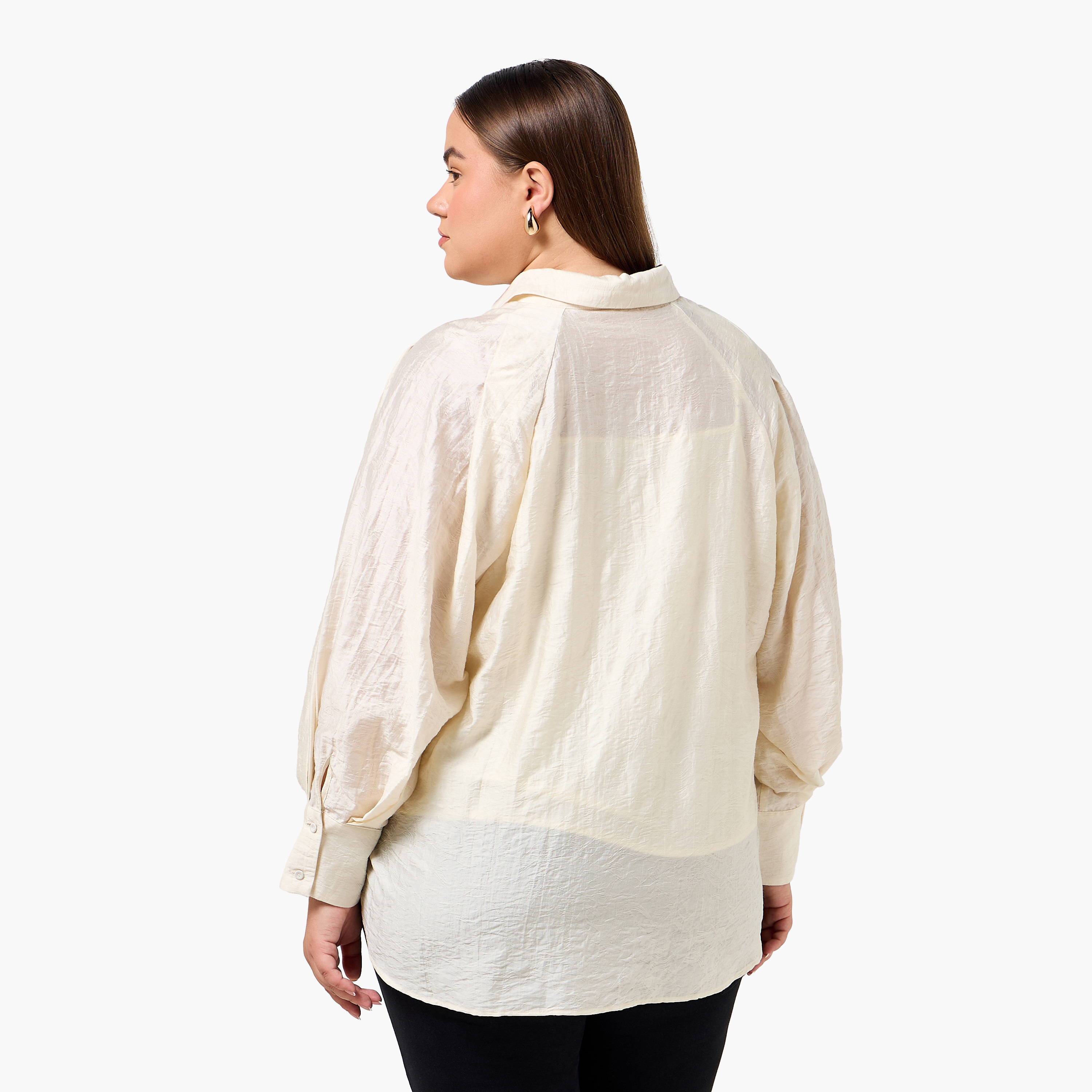 Ulla Popken Plus Size Relaxed Fit Jacquard Shirt with Raglan Sleeves-women-clothing-shirtsandblouses-shirts-image-5