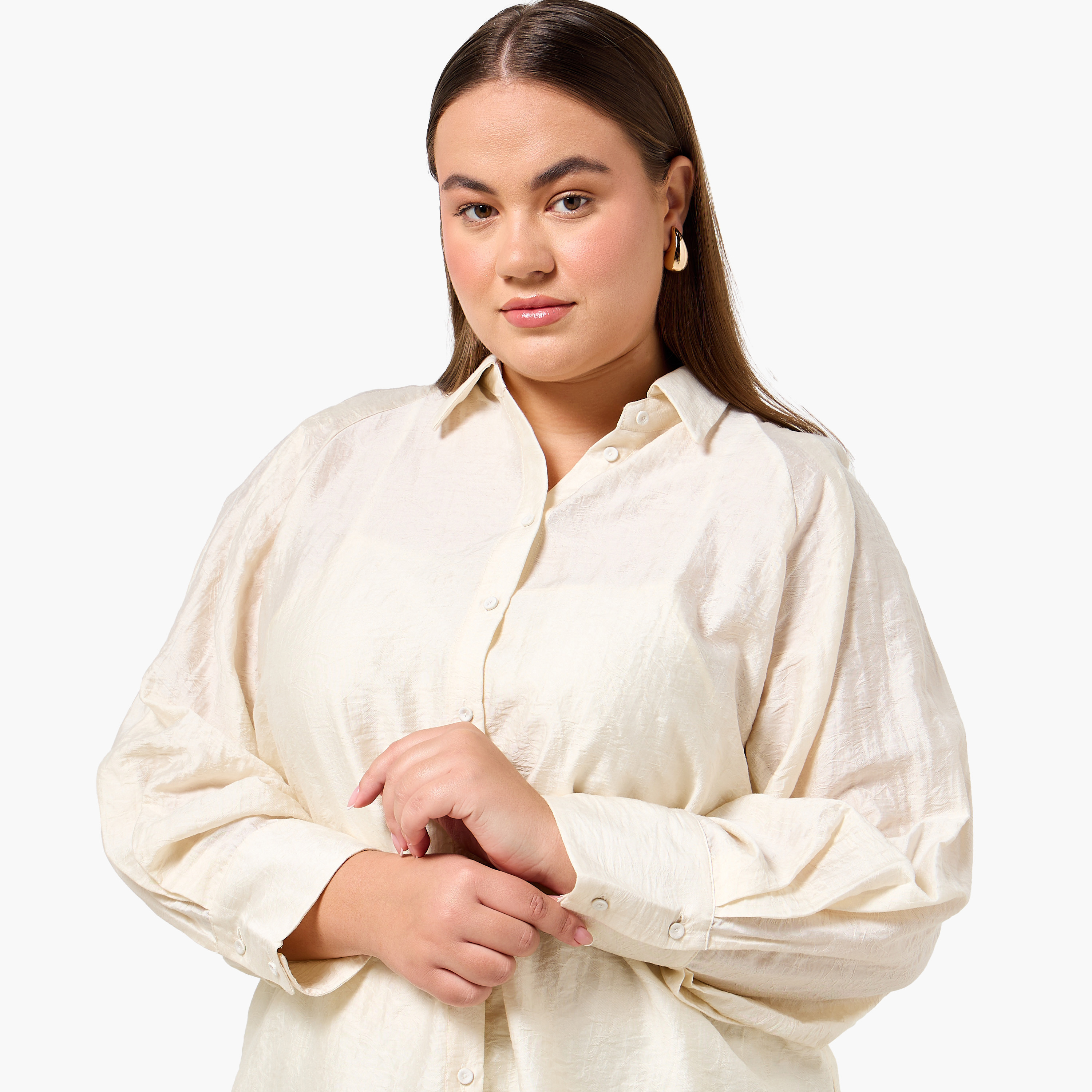 Ulla Popken Plus Size Relaxed Fit Jacquard Shirt with Raglan Sleeves-women-clothing-shirtsandblouses-shirts-image-6