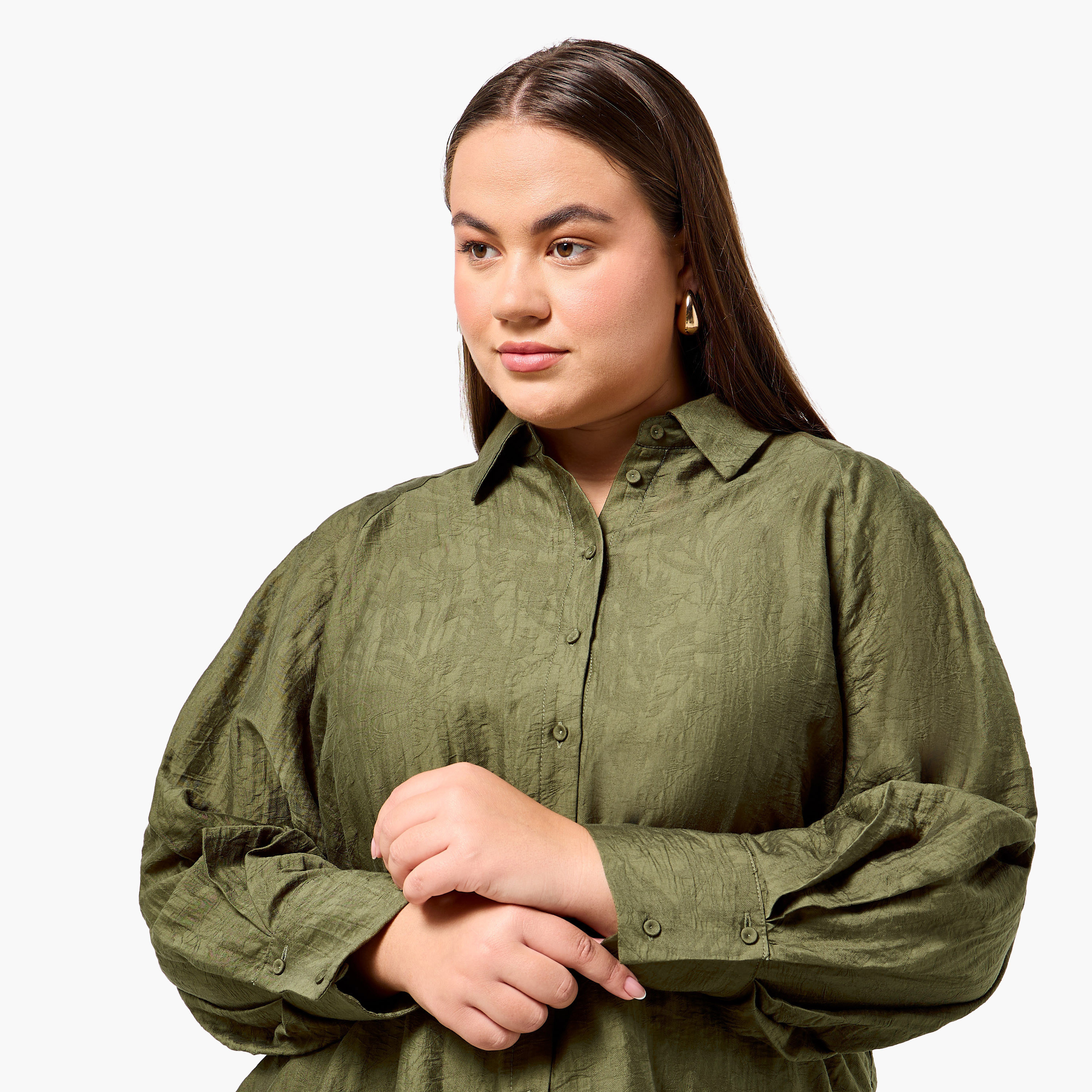 Ulla Popken Plus Size Relaxed Fit Jacquard Shirt with Raglan Sleeves-women-clothing-shirtsandblouses-shirts-image-6