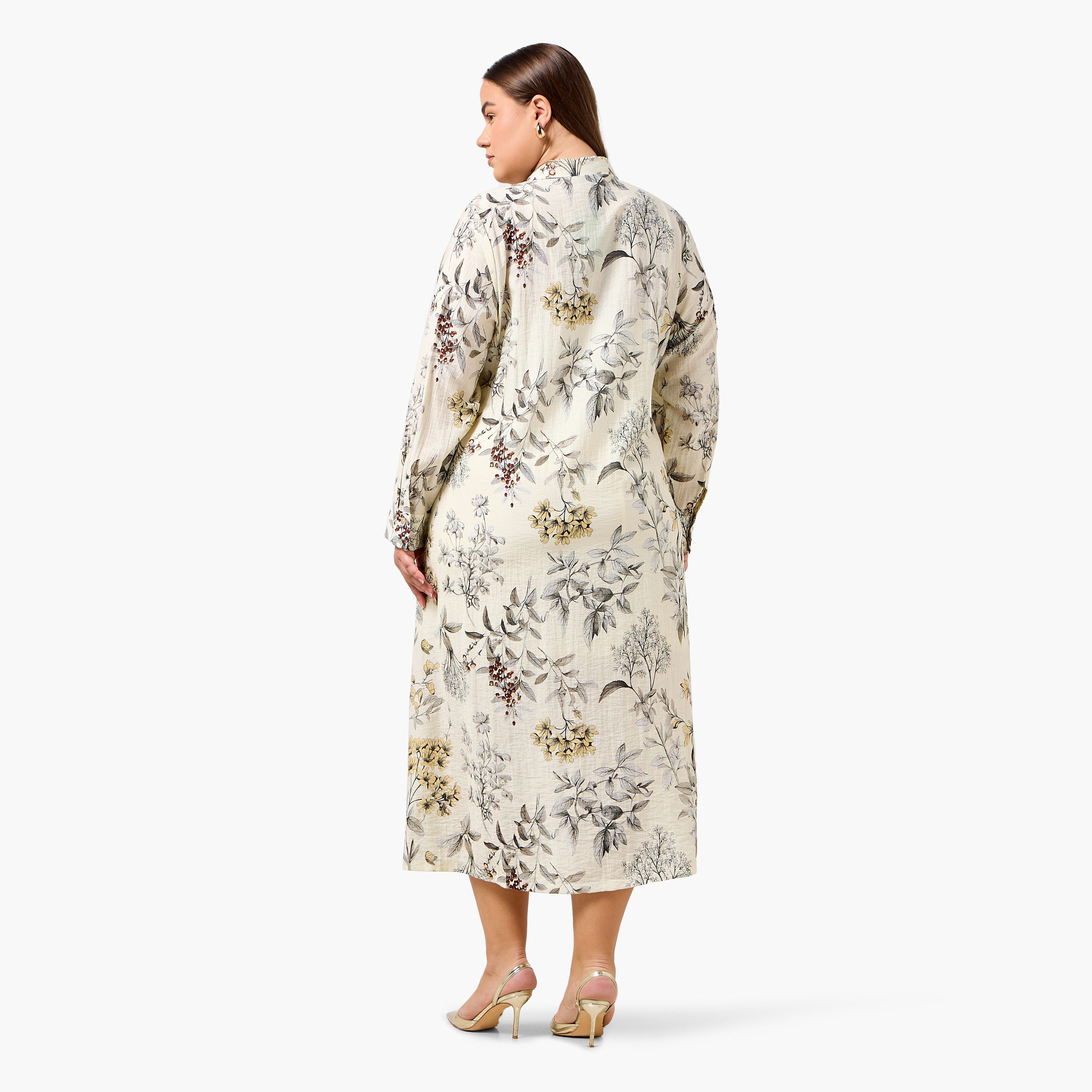 Ulla Popken Plus Size Floral Print Women Linen Blend Shirt Dress-women-clothing-dresses-image-6