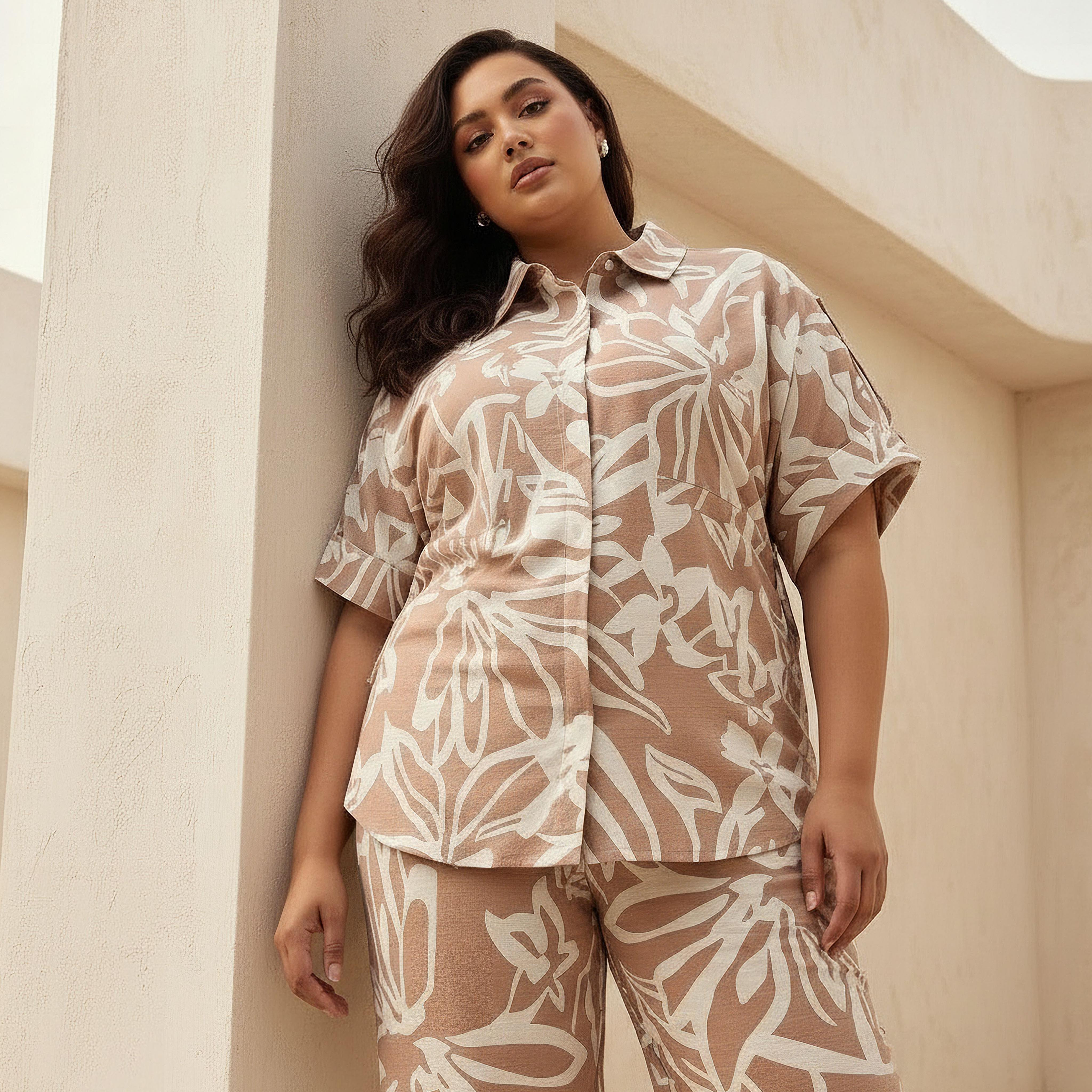 Ulla Popken Relaxed Fit Tie-Up Detail Shirt with Floral Print-women-clothing-shirtsandblouses-shirts-image-1
