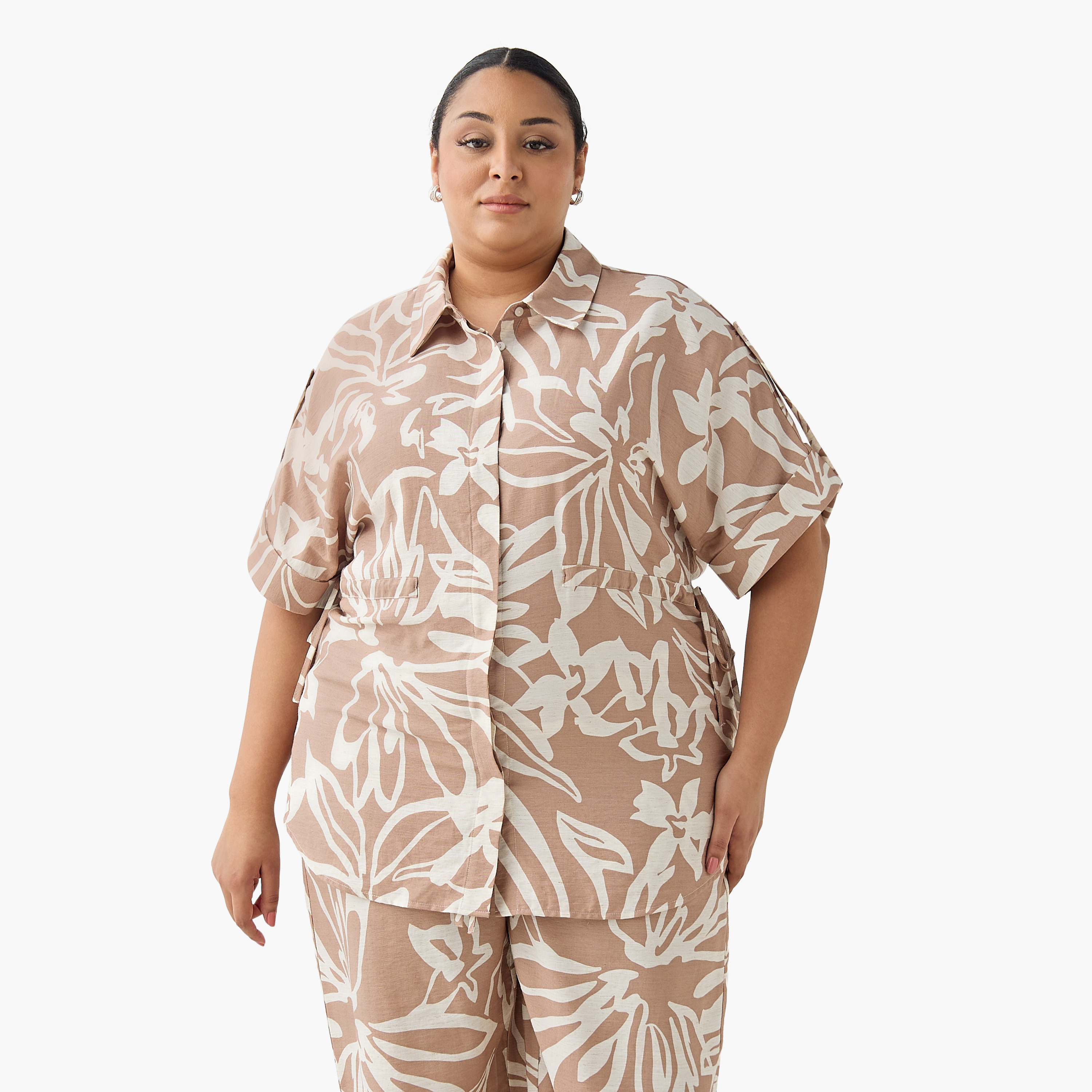 Ulla Popken Relaxed Fit Tie-Up Detail Shirt with Floral Print-women-clothing-shirtsandblouses-shirts-image-2
