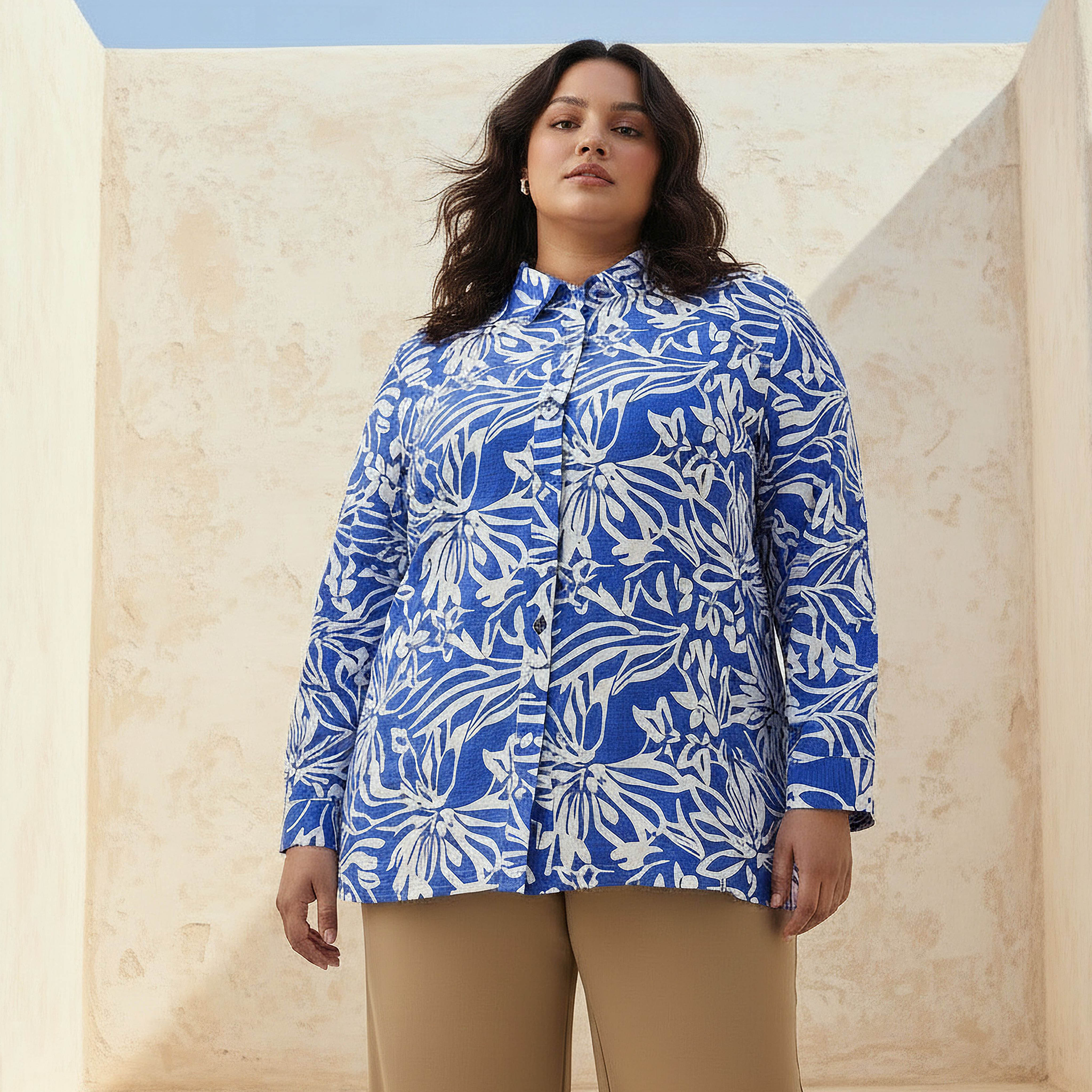 Ulla Popken Relaxed Fit Viscose Shirt with Floral Print-women-clothing-shirtsandblouses-shirts-image-1