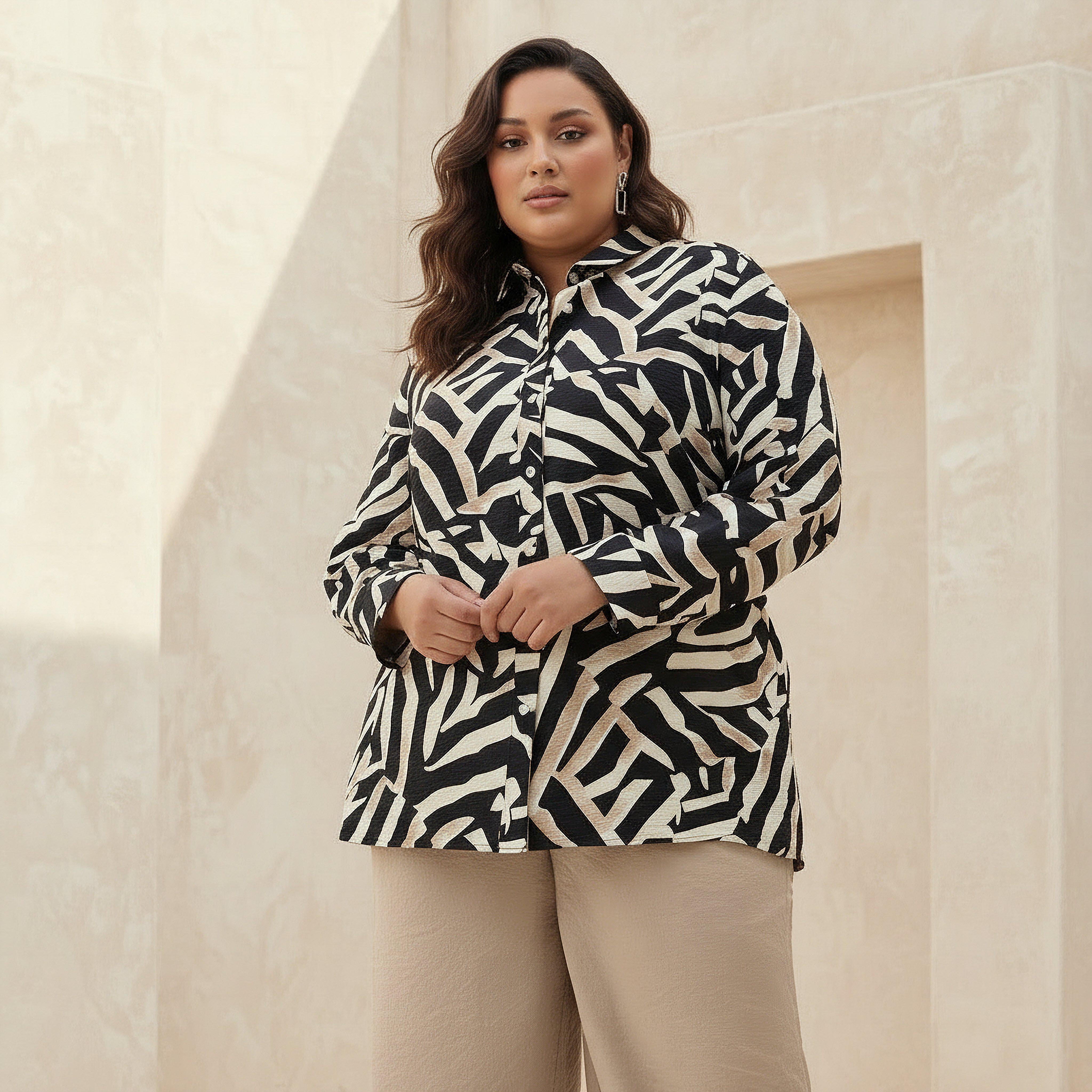 Ulla Popken Relaxed Fit Viscose Shirt with Abstract Print-women-clothing-shirtsandblouses-shirts-image-1