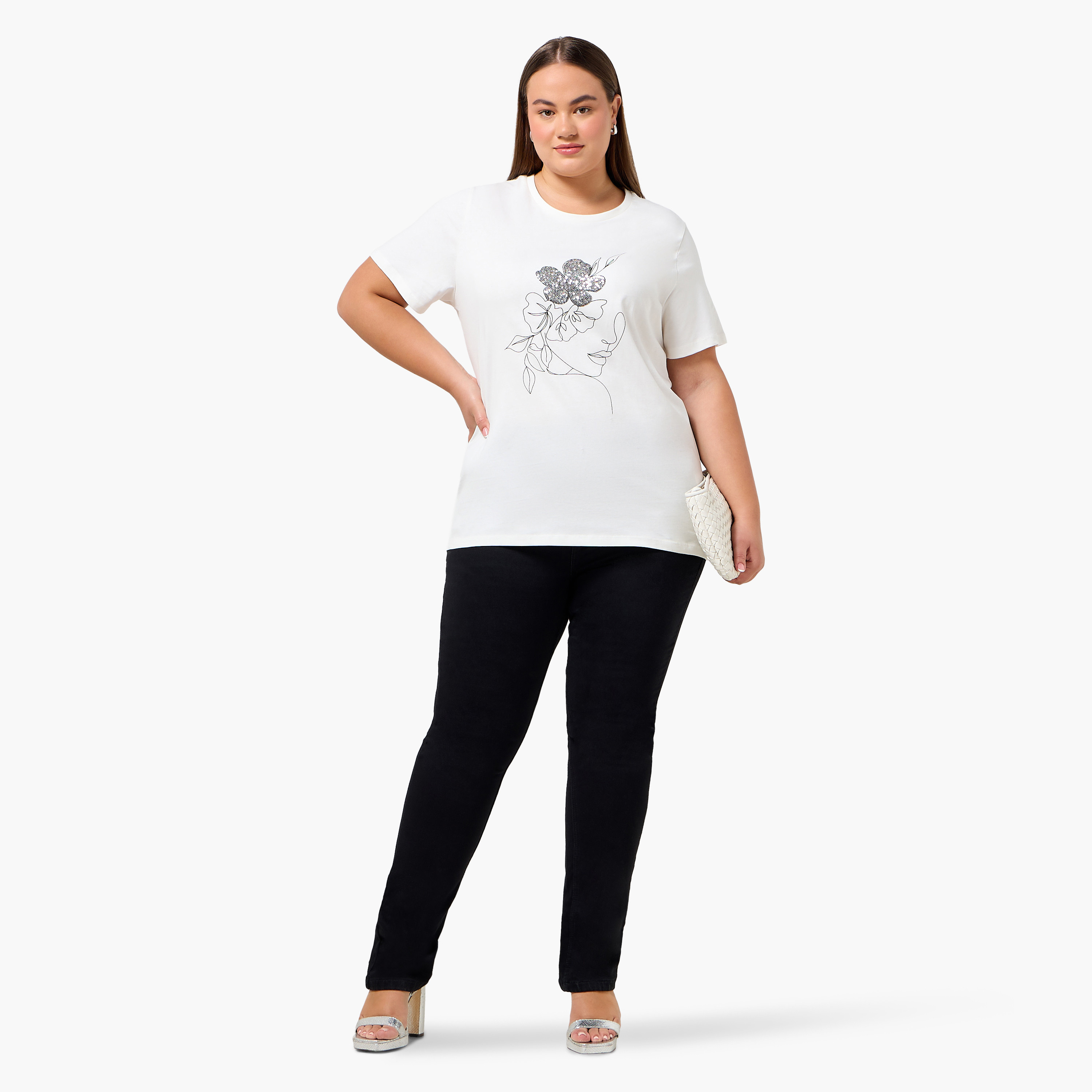 Ulla Popken Relaxed Fit Cotton T-shirt with Floral Print-women-clothing-tshirts-image-3