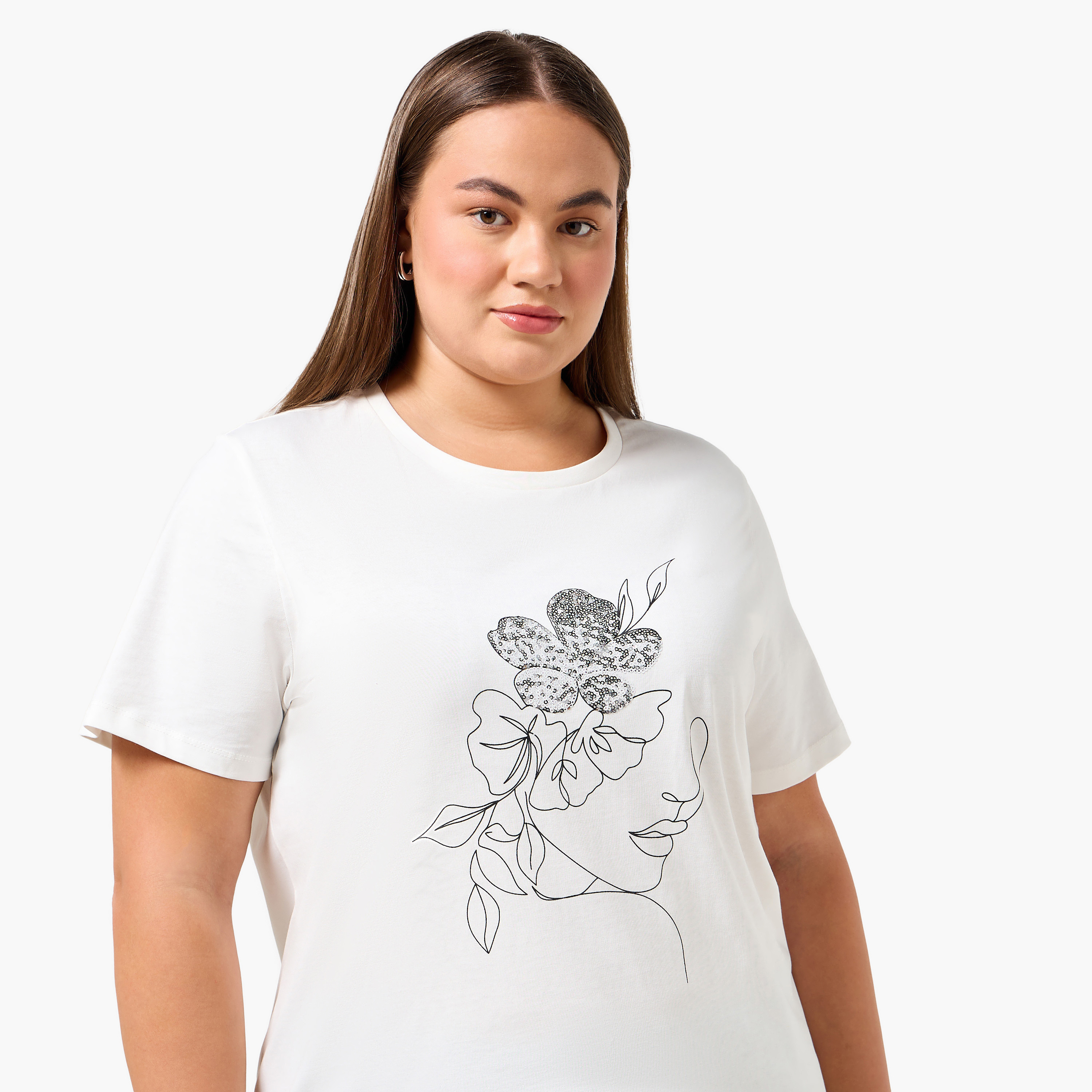 Ulla Popken Relaxed Fit Cotton T-shirt with Floral Print-women-clothing-tshirts-image-5