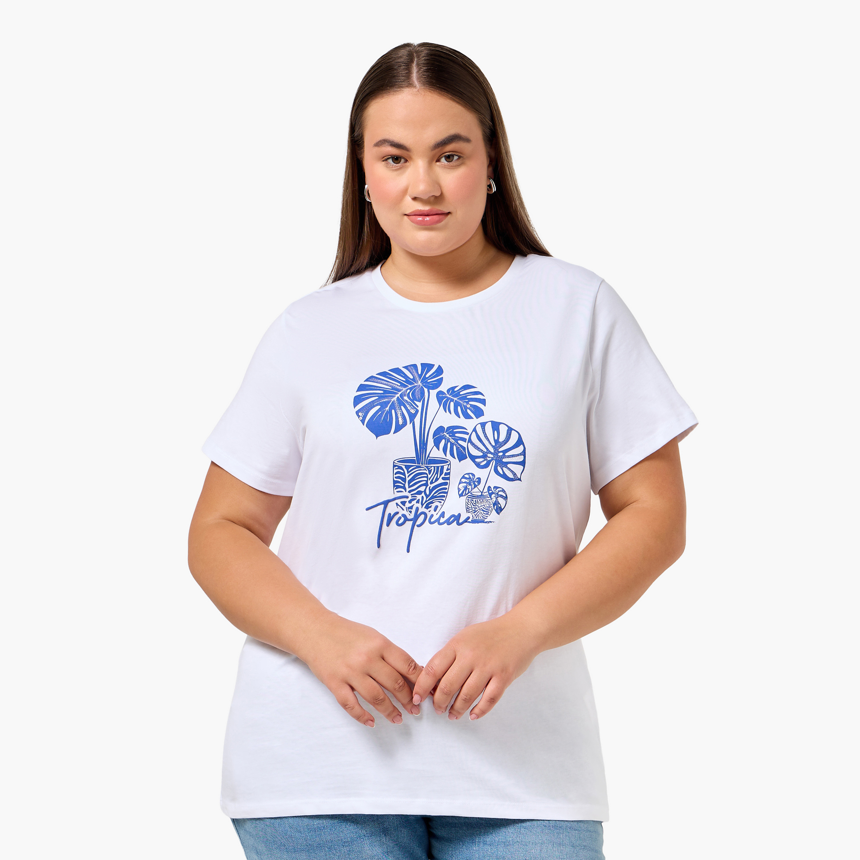 Ulla Popken Relaxed Fit Cotton T-shirt with Planter Print-women-clothing-tshirts-image-1