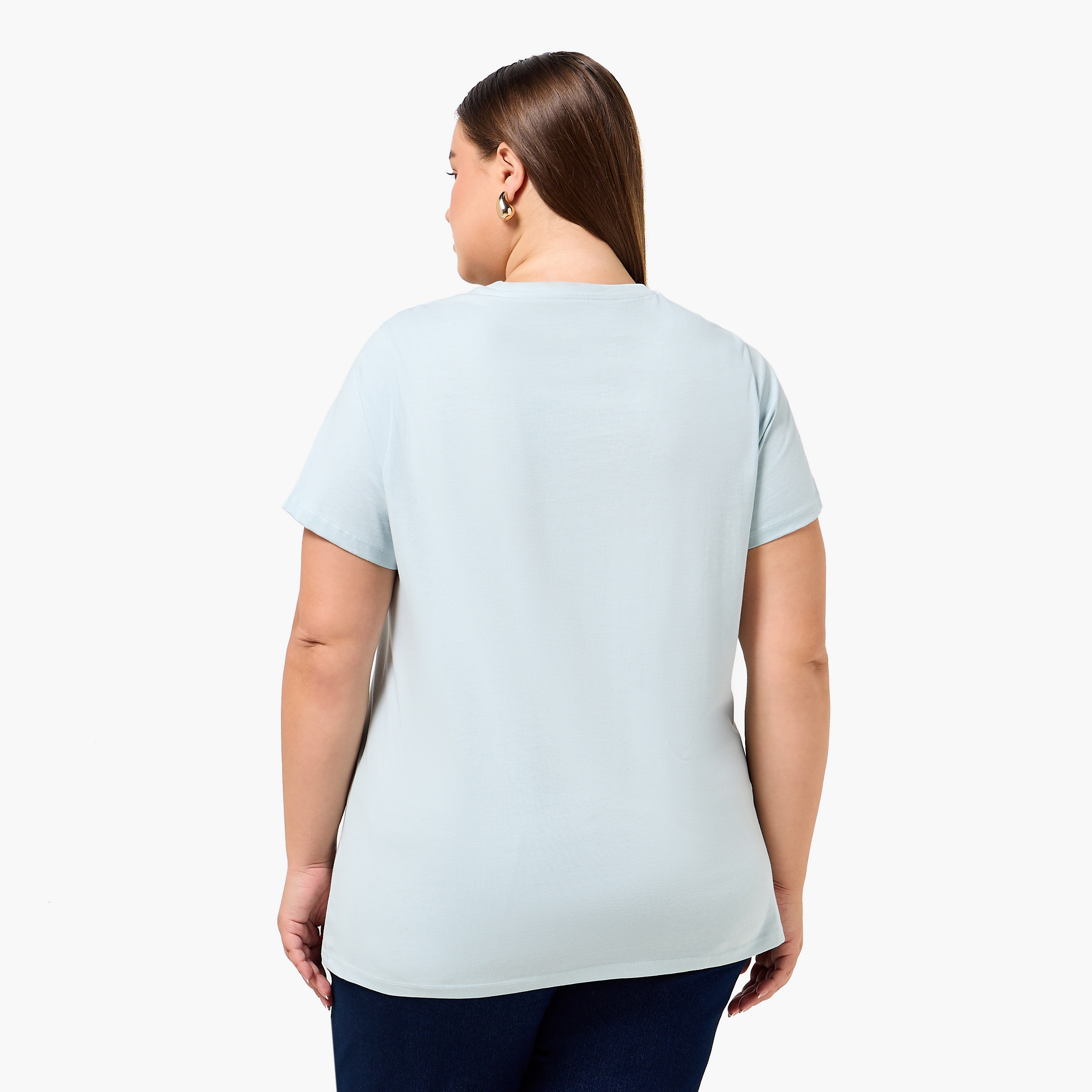 Ulla Popken Relaxed Fit Cotton T-shirt with Slogan Print-women-clothing-tshirts-image-4