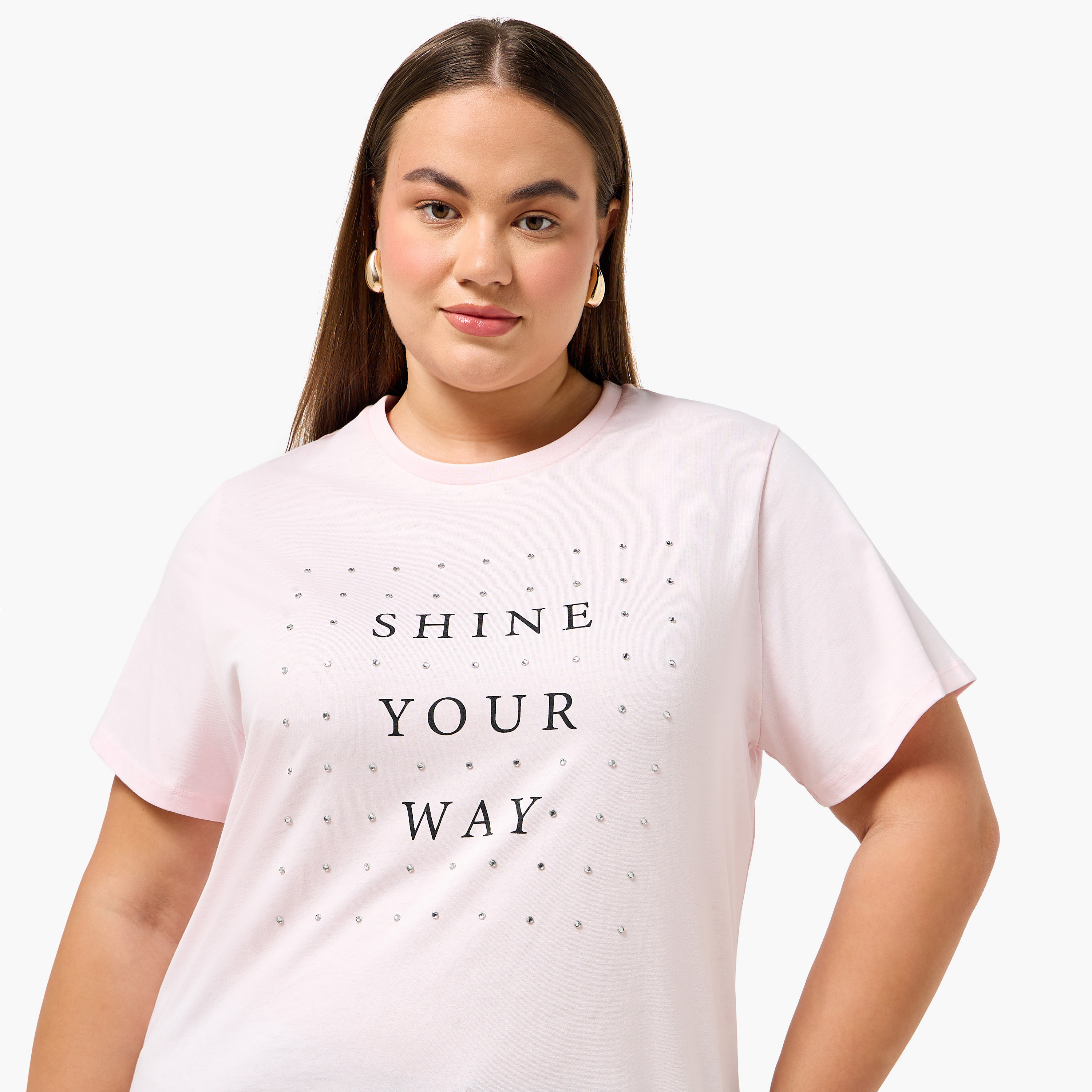 Ulla Popken Relaxed Fit Cotton T-shirt with Slogan Print-women-clothing-tshirts-image-5