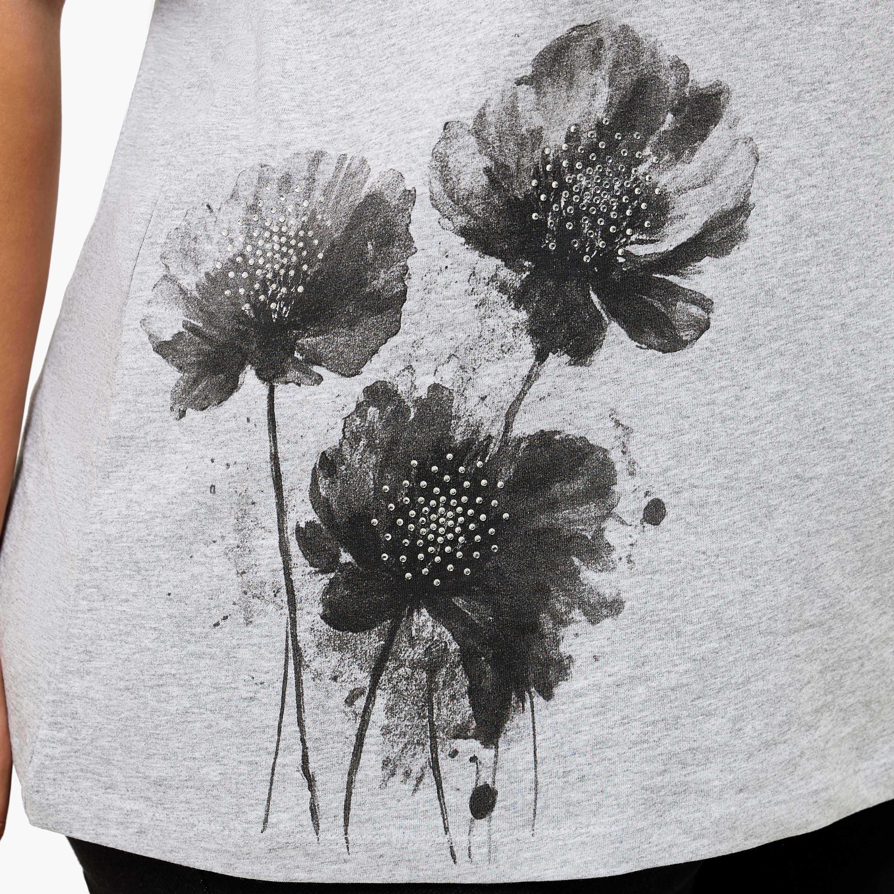 Ulla Popken Relaxed Fit Cotton T-shirt with Floral Print-women-clothing-tshirts-image-2