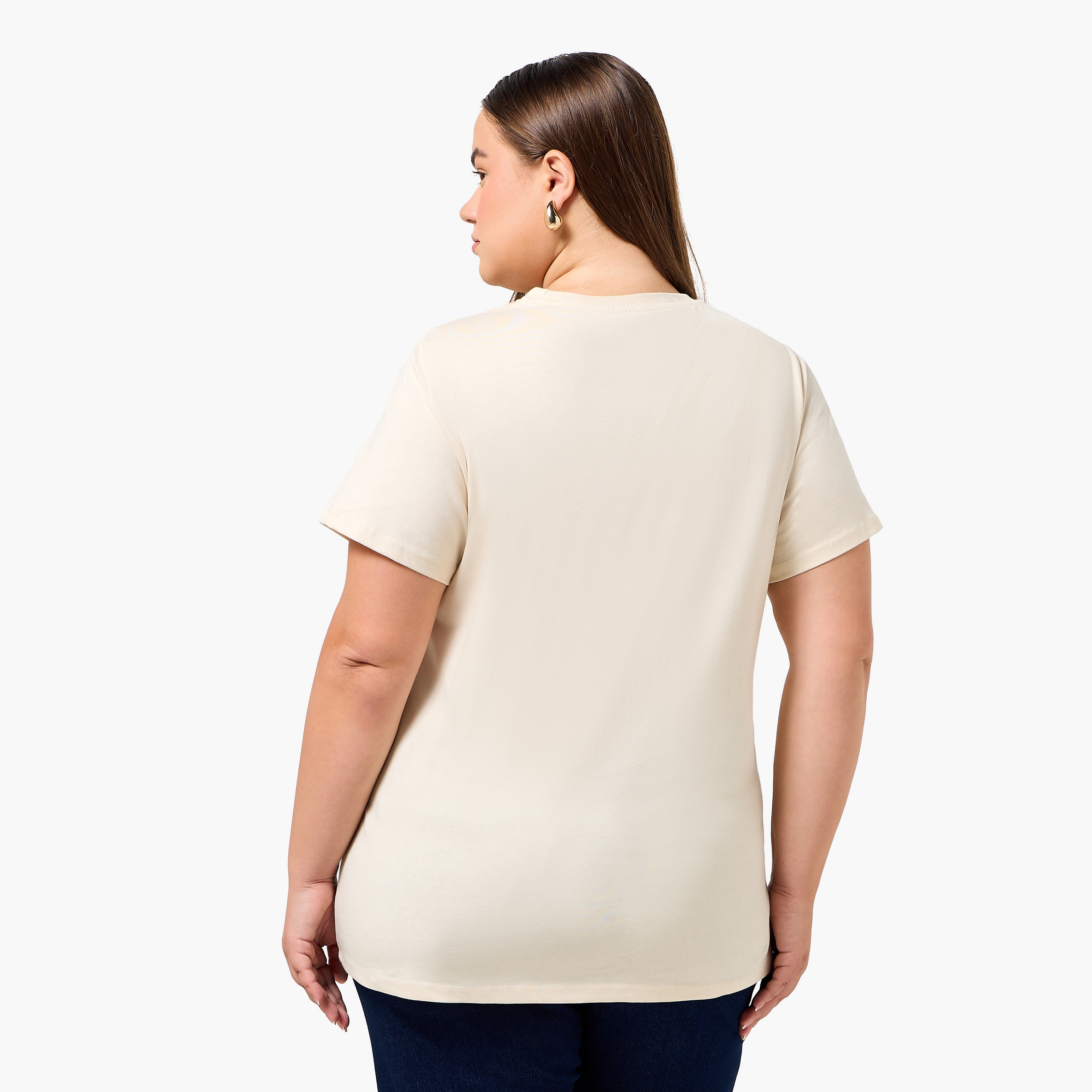 Ulla Popken Relaxed Fit Cotton T-shirt with Slogan Print-women-clothing-tshirts-image-4
