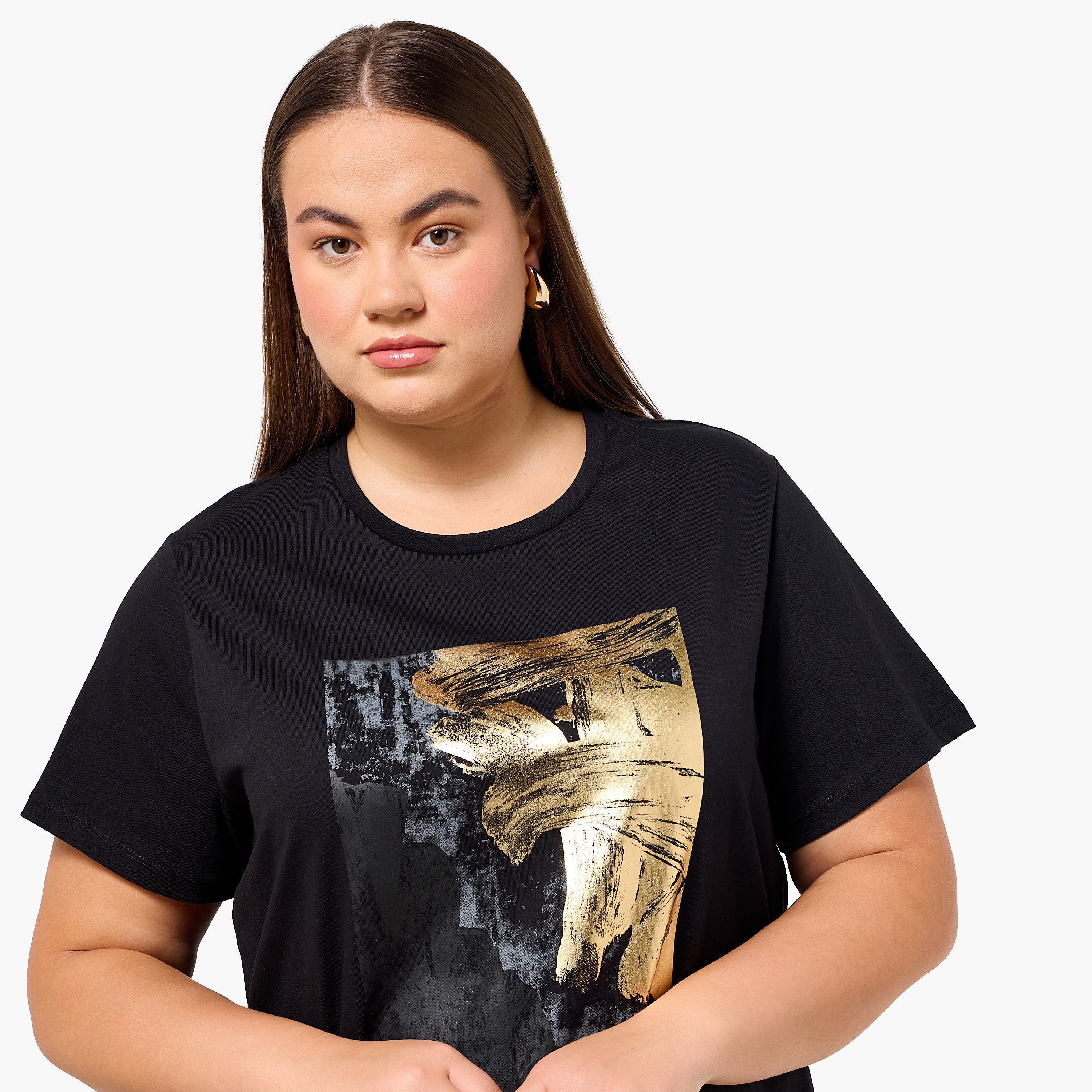 Ulla Popken Relaxed Fit Cotton T-shirt with Print-women-clothing-tshirts-image-5