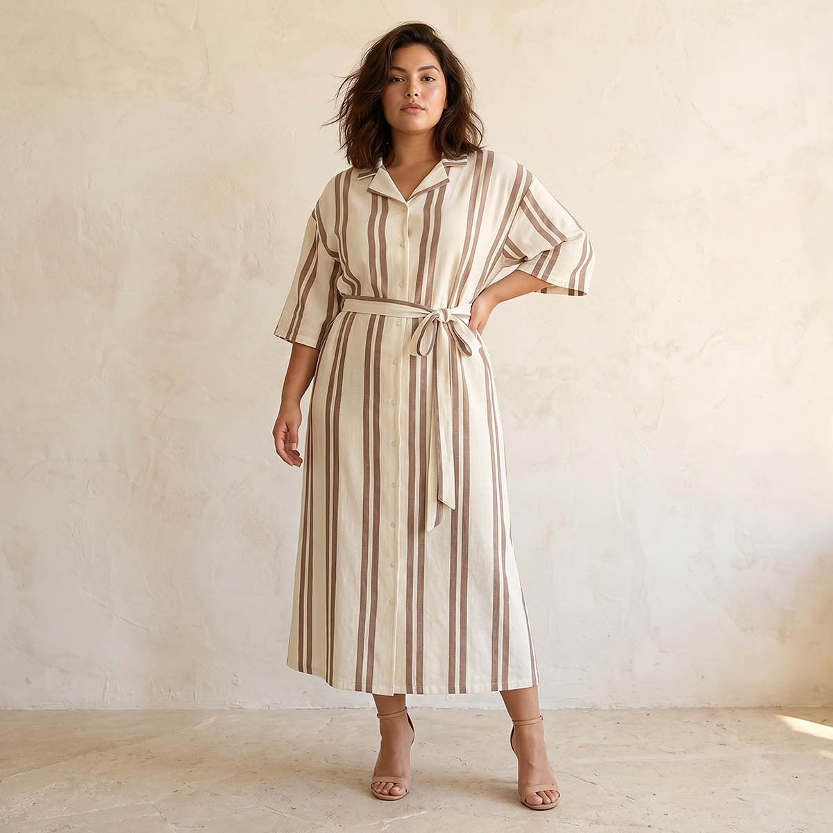فستان قميص مقلم بحزام ربط للنساء من أولا بوبكن-women-clothing-dresses-image-1