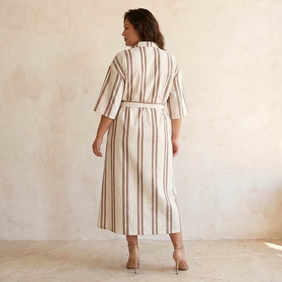 فستان قميص مقلم بحزام ربط للنساء من أولا بوبكن-women-clothing-dresses-image-3