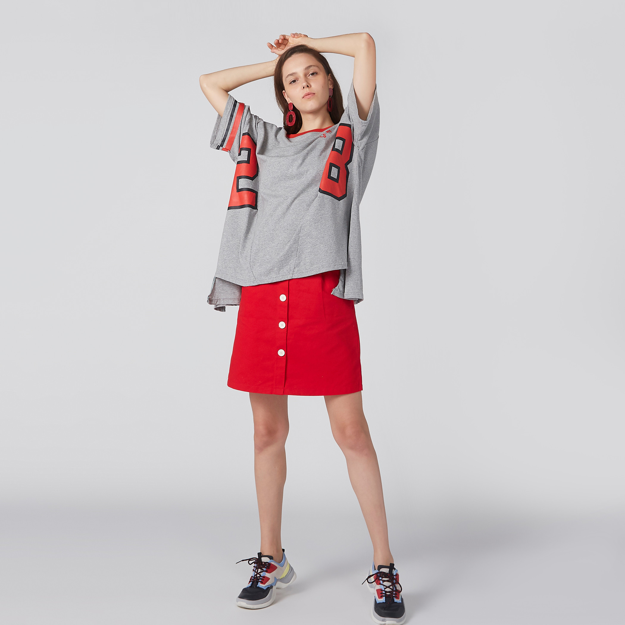 Printed Oversized T-Shirt with Flared Sleeves and Round Neck-women-clothing-tshirts-image-1
