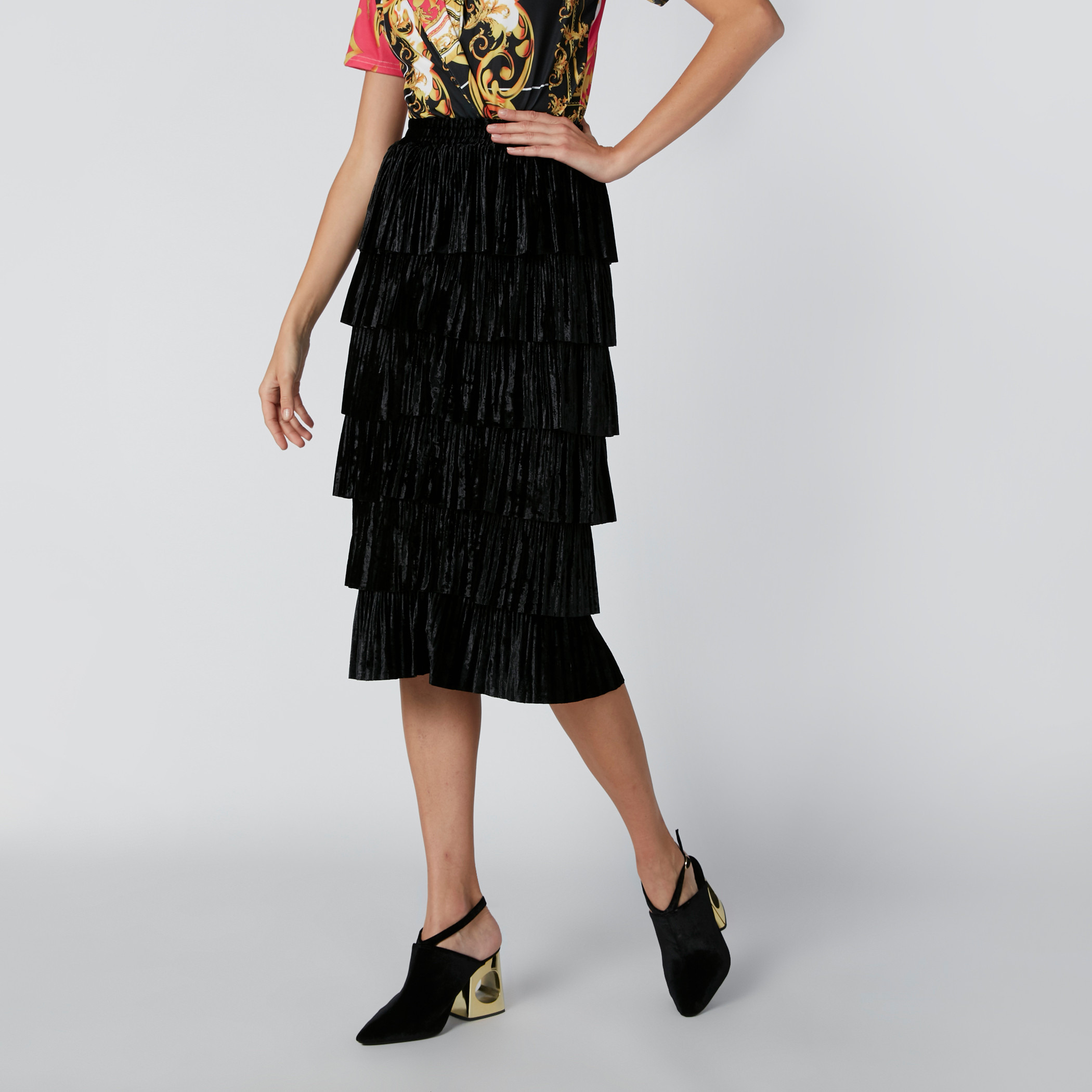 Buy Women s Textured A Line Midi Skirt with Layered Ruffles Online Centrepoint UAE