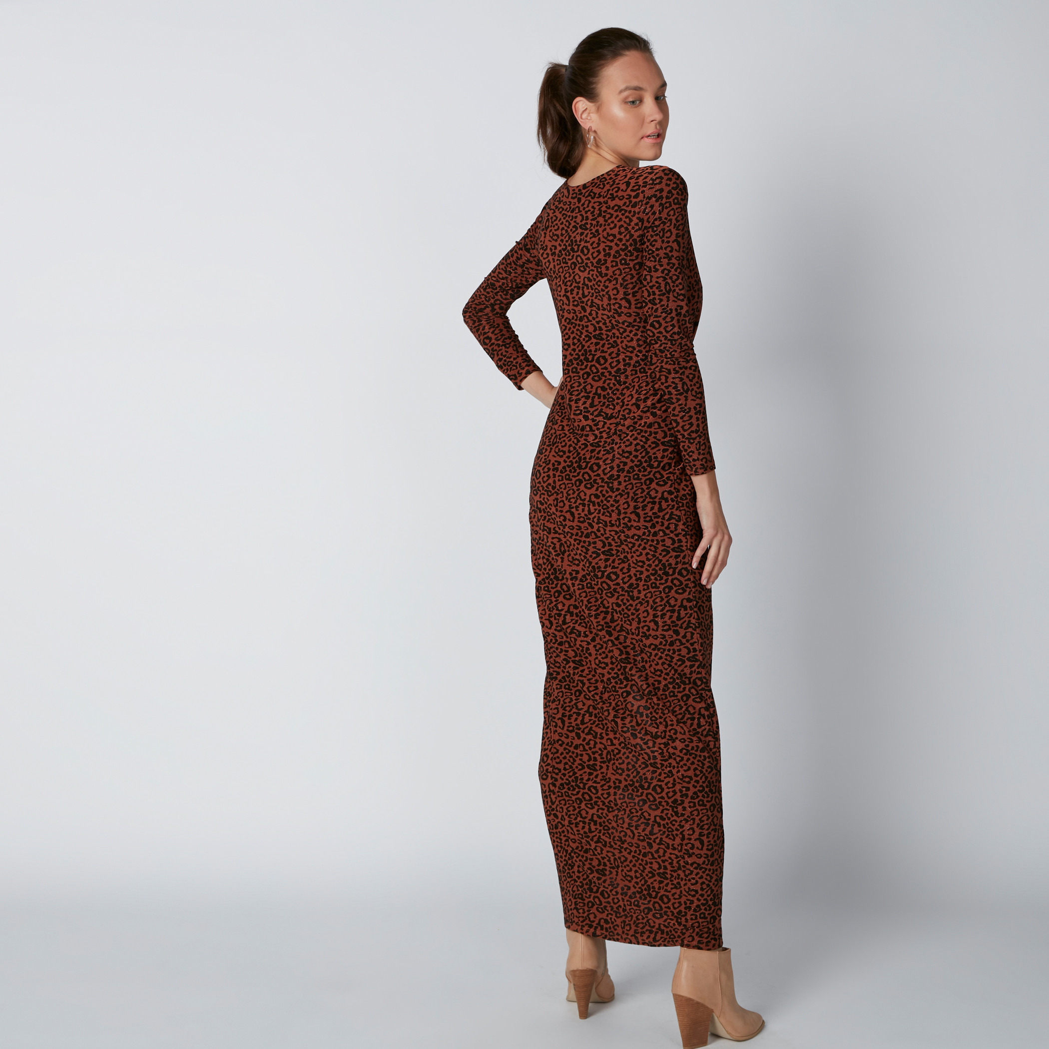 Animal Printed Maxi Dress with V-Neck and Long Sleeves-women-clothing-dresses-image-2