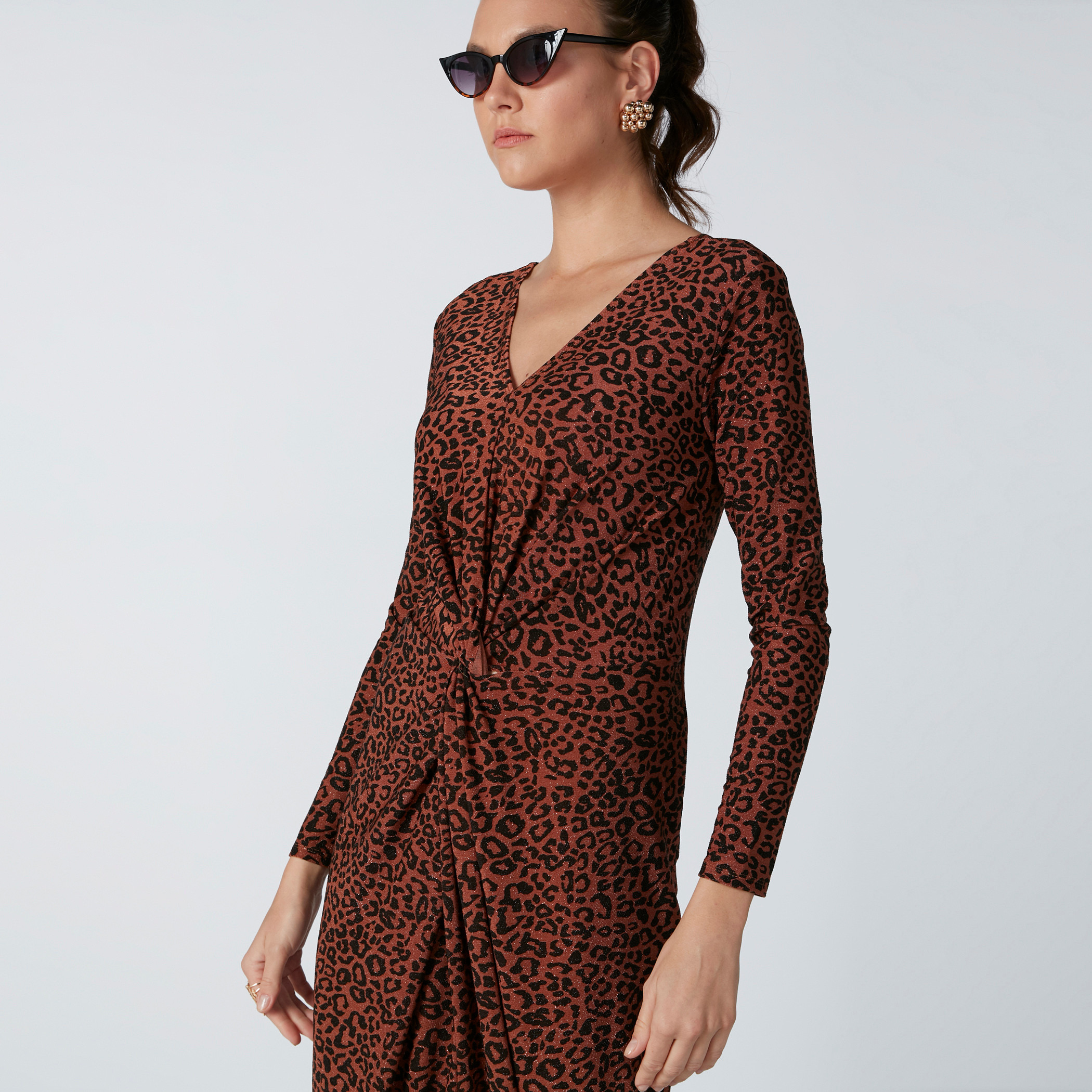 Animal Printed Maxi Dress with V-Neck and Long Sleeves-women-clothing-dresses-image-4