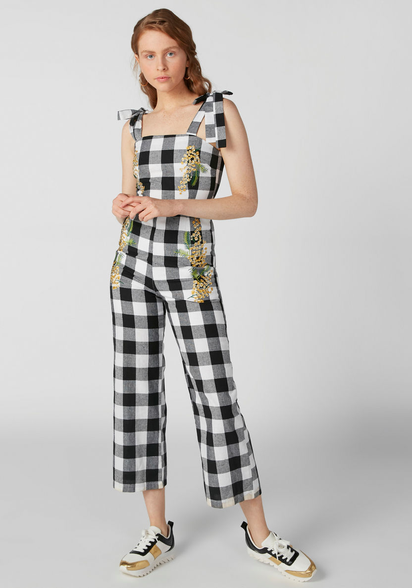 Shop Chequered Sleeveless Jumpsuit with Tie Up Straps Online