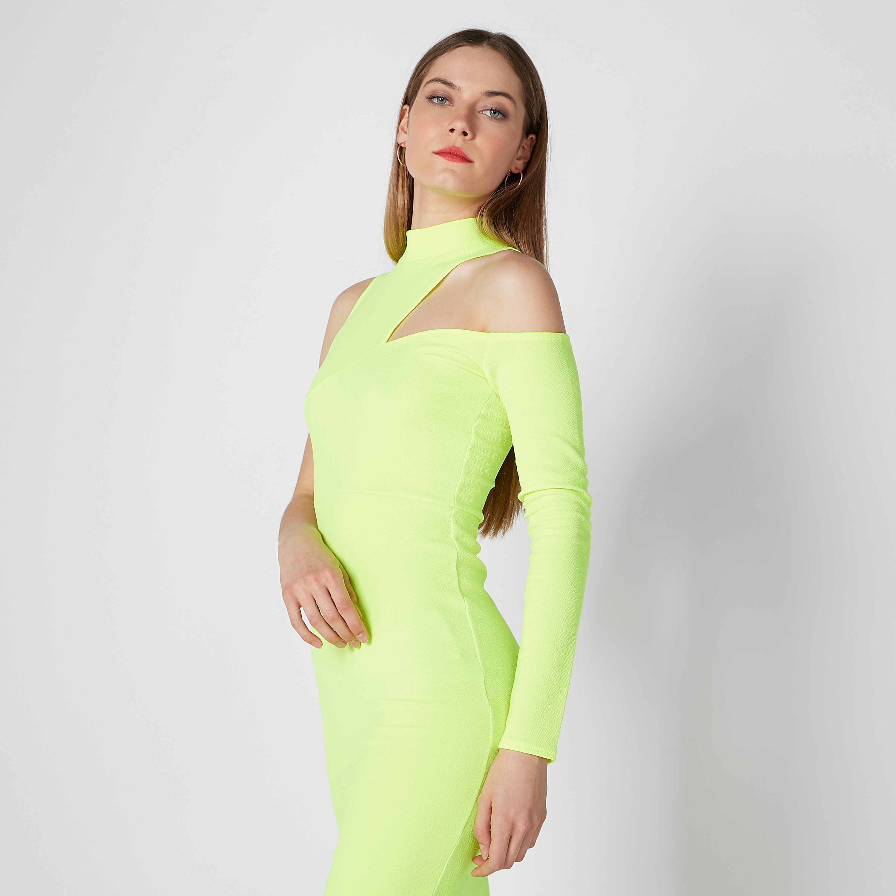 One Sleeved Plain Bodycon Midi Dress-women-clothing-dresses-image-4