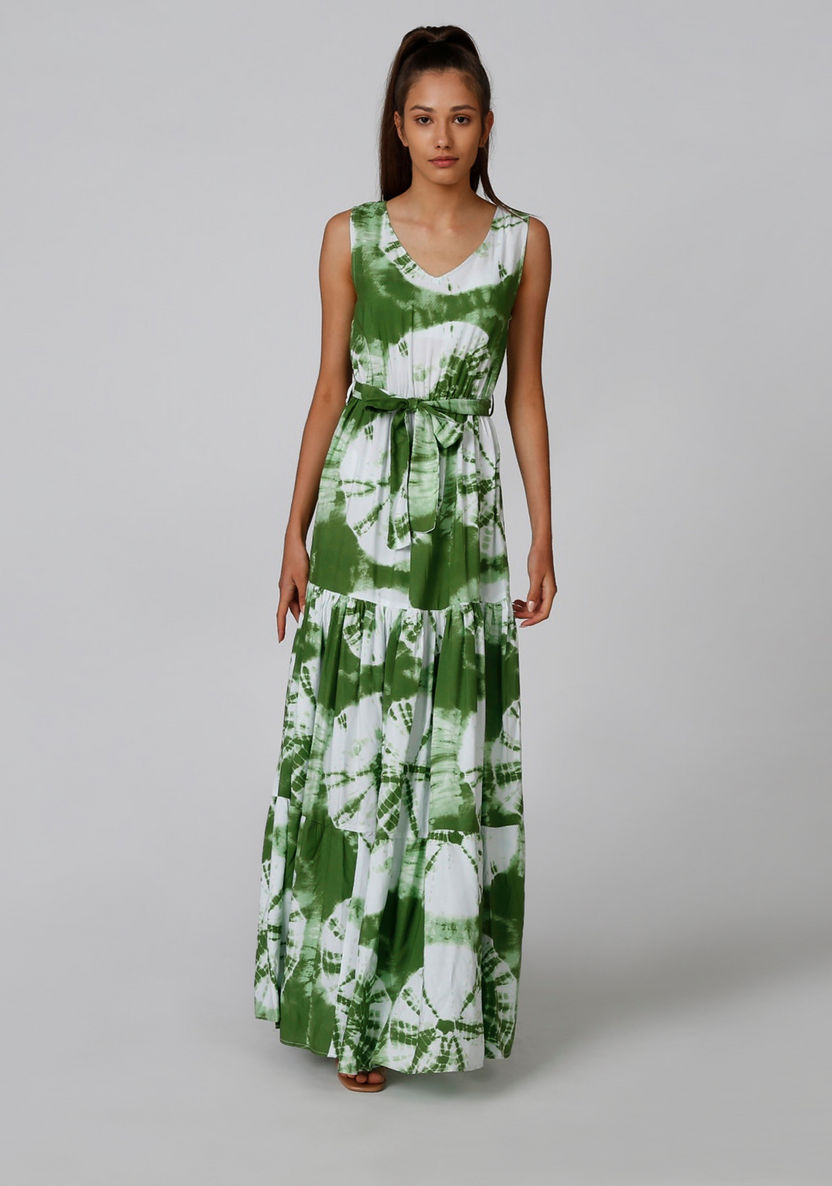 Printed Sleeveless Maxi A-line Dress with V-neck-Dresses-image-3