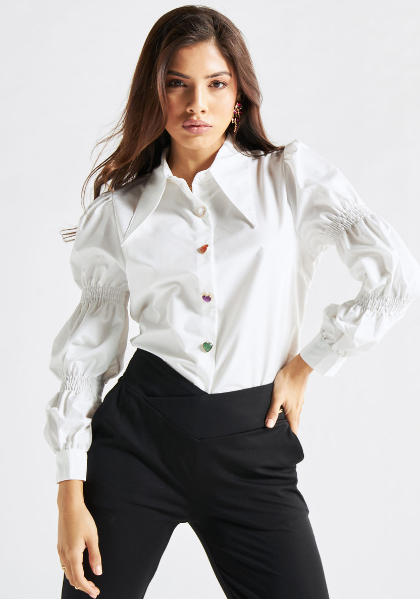 Buy Solid Shirt with Puff Sleeves and Shirred Detail | Splash UAE
