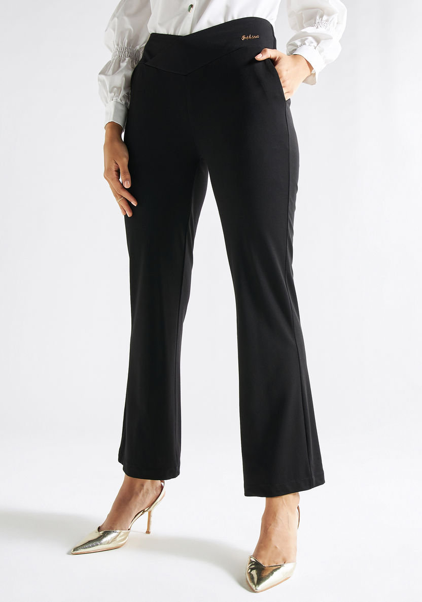 Buy Regular Fit Ponte Trousers with Elasticised Waistband and Pockets ...
