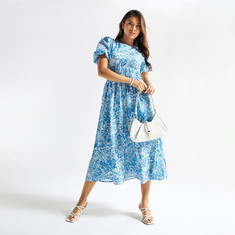Buy All-Over Print Tiered Off Shoulder Maxi Dress with Pockets