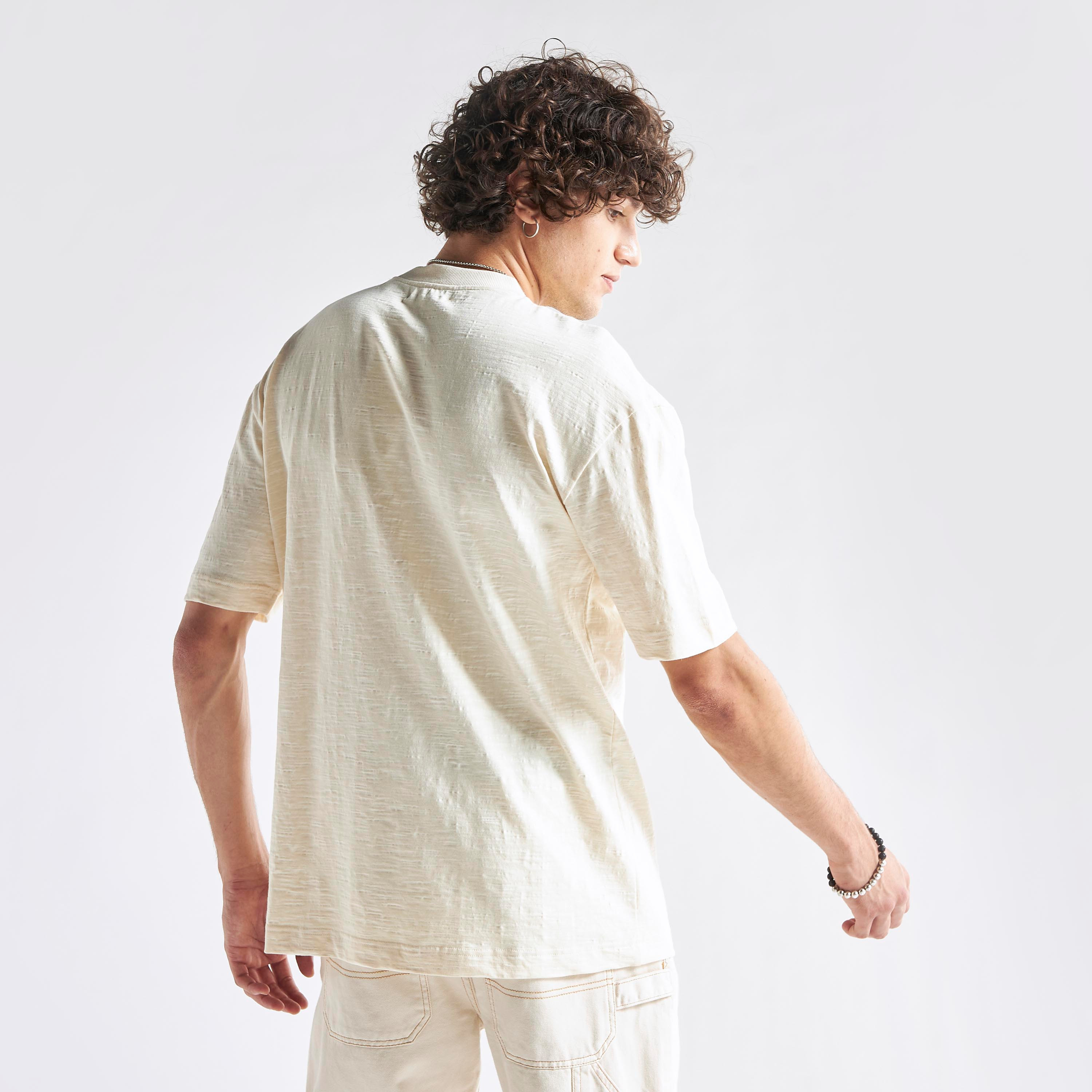 Textured Oversized T-shirt with Crew Neck and Short Sleeves-men-clothing-tshirtsandpolos-tshirts-image-3