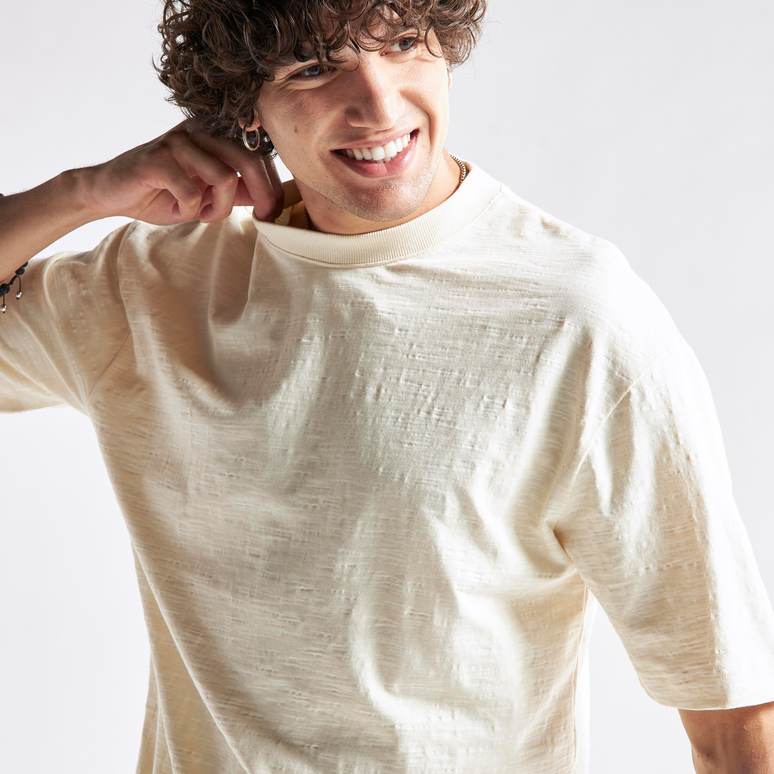 Textured Oversized T-shirt with Crew Neck and Short Sleeves-men-clothing-tshirtsandpolos-tshirts-image-4