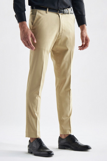 Buy Solid Belted Formal Trousers with Pockets